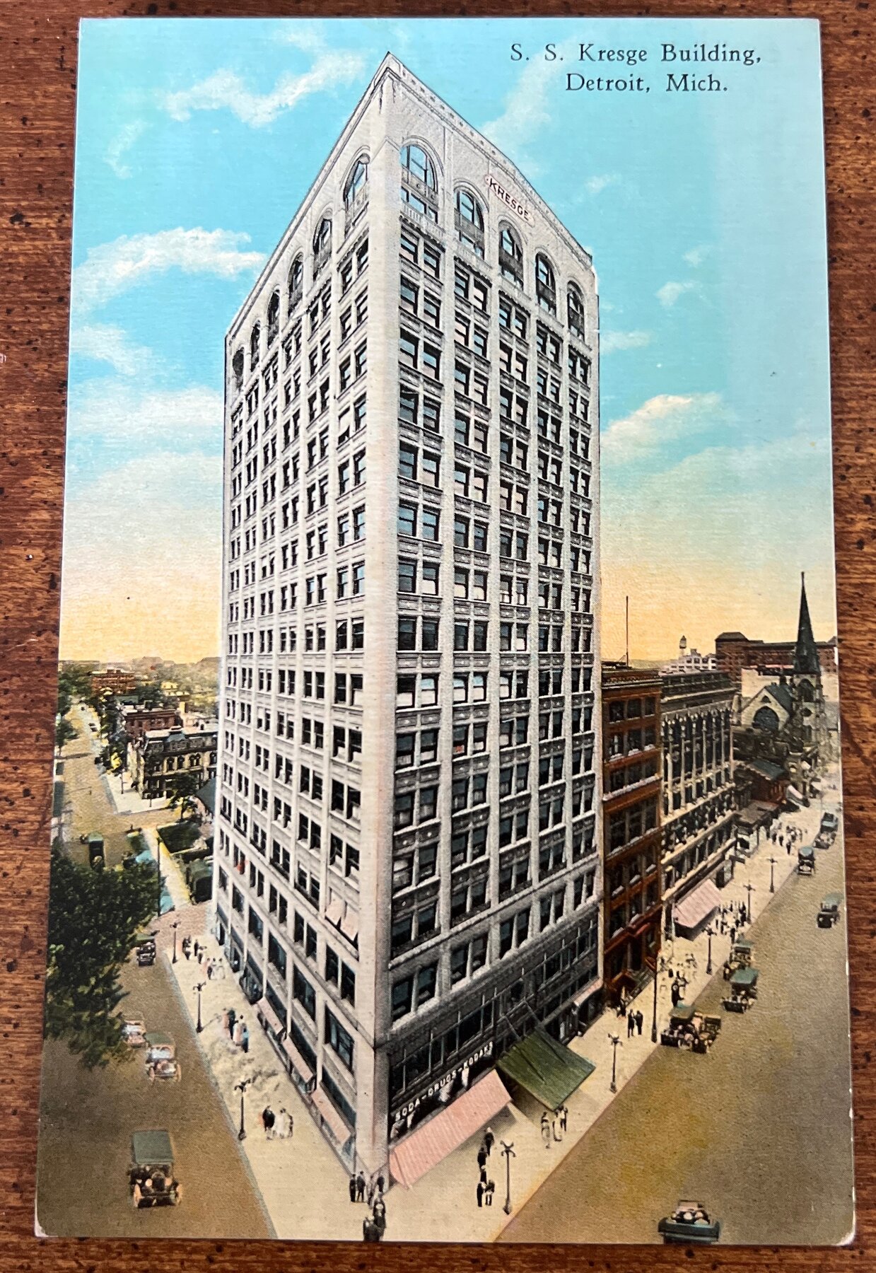Postcard 1910s S.S. Kresge Building Detroit Michigan Linen Skyscraper
