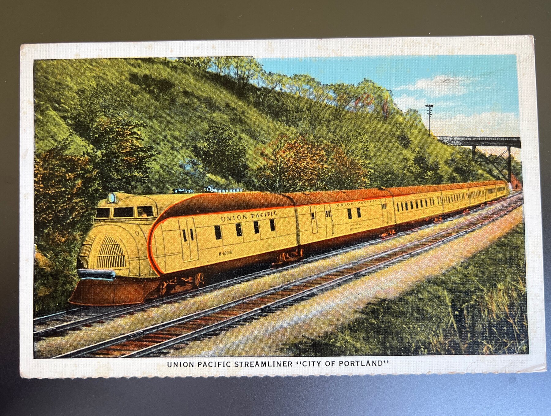 Union Pacific Streamliner City of Portland Train Linen Postcard 1935