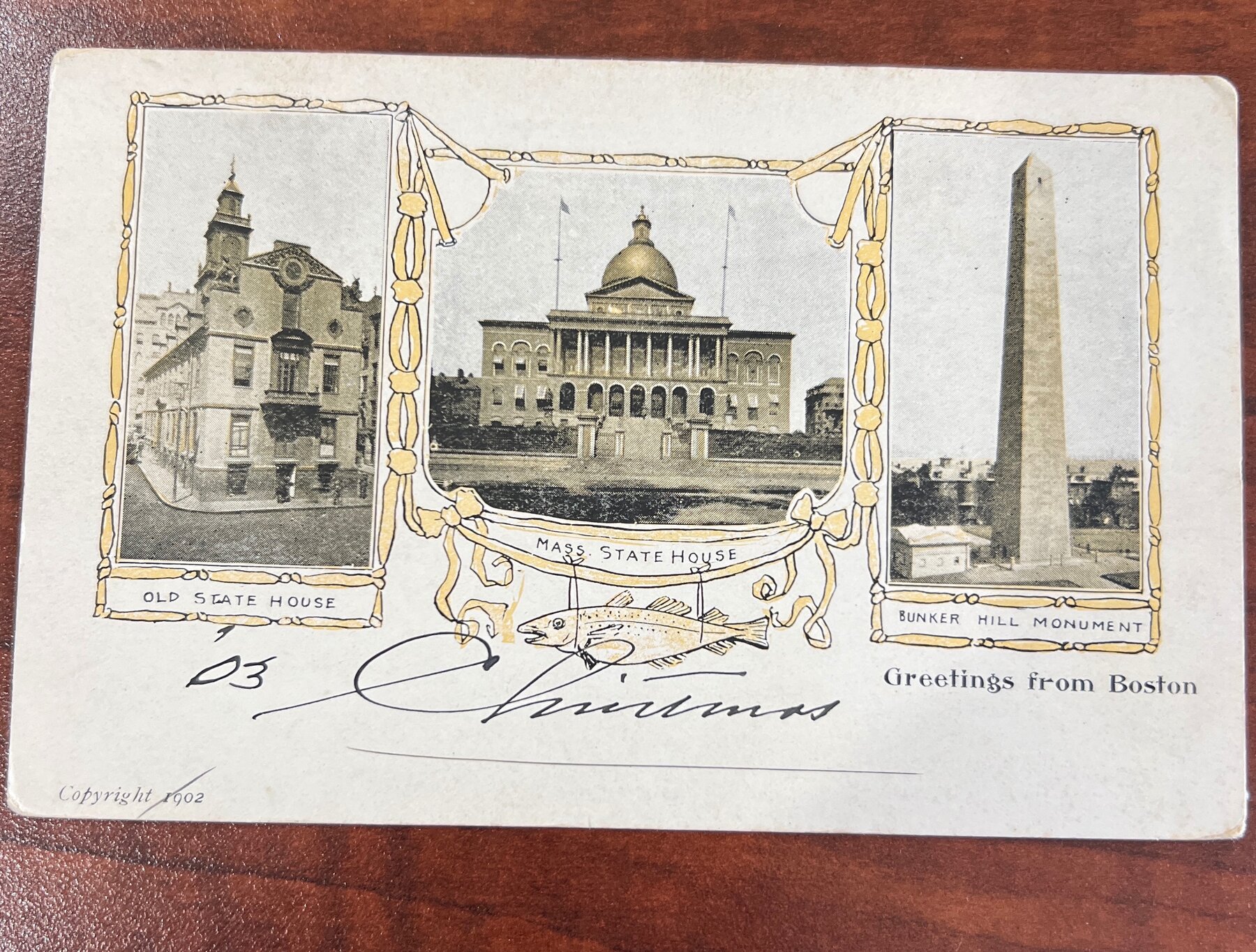 Greetings from Boston Massachusetts Multiview Christmas Postcard 1903