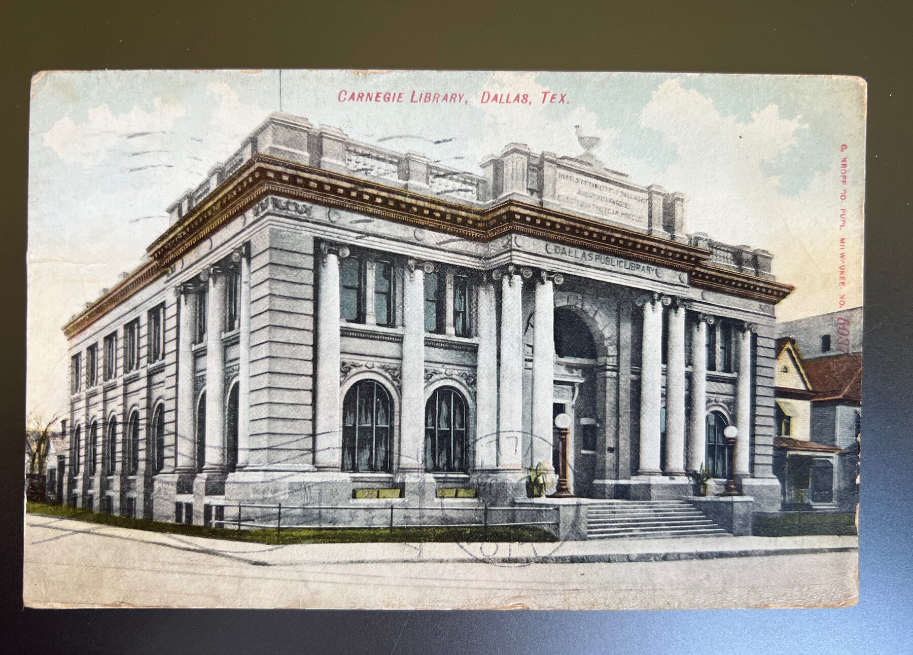 Carnegie Library Dallas Texas Public Library Kropp Postcard 1912