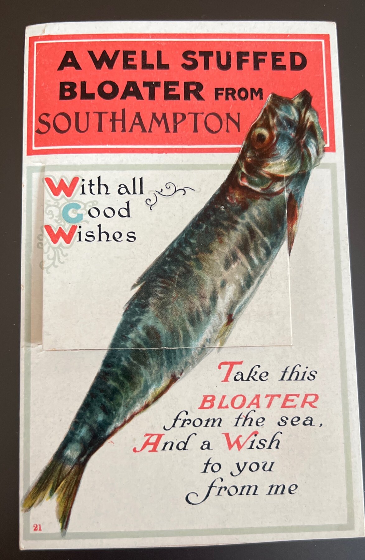 Postcard 1910s A Well Stuffed Bloater Southampton Novelty Pull-Out Leporello
