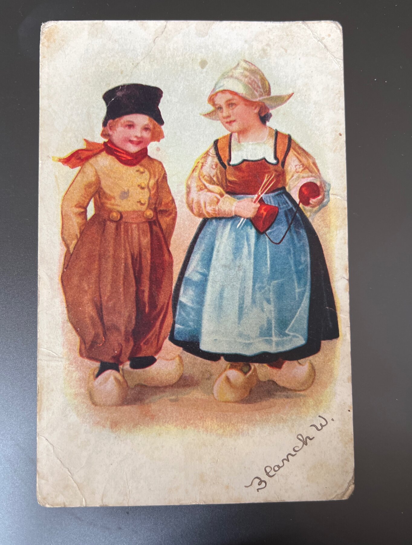 Dutch Children Traditional Costume Wooden Clogs Novelty Postcard 1903