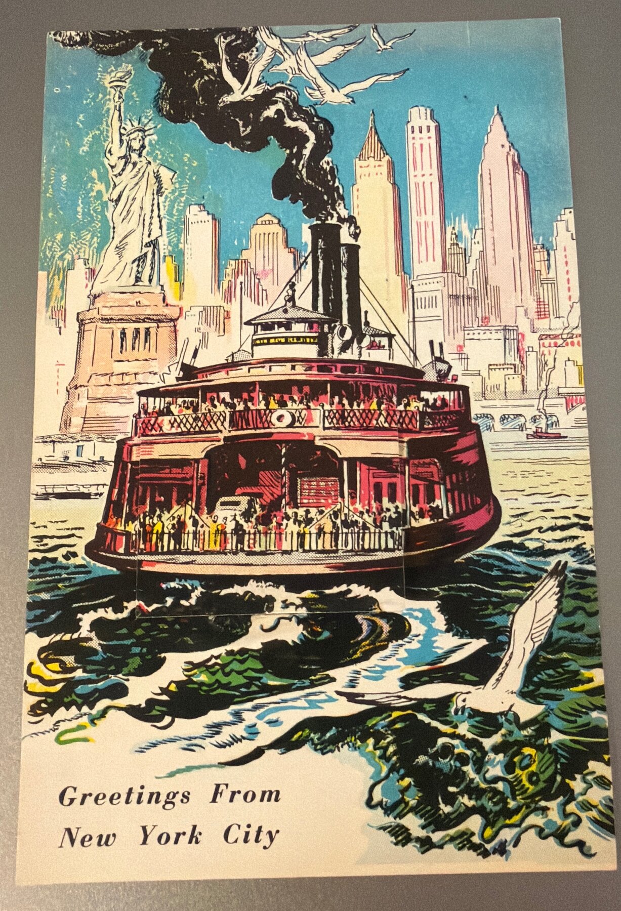 Greetings From New York City Novelty Pull-Out Postcard 1940s Progressive Pub