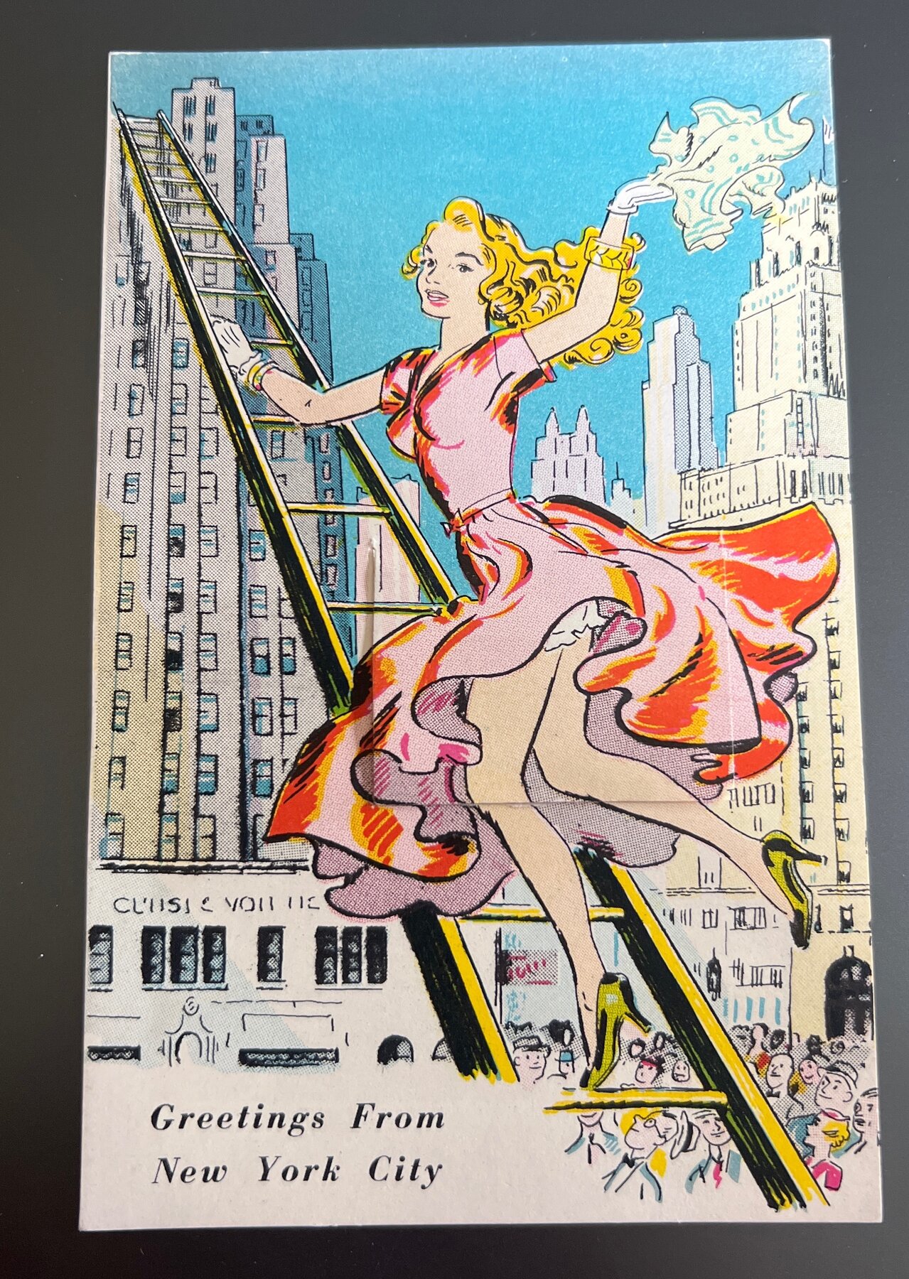 NYC Greetings Fold-Out Souvenir Postcard 1950s Linen Novelty Broadway