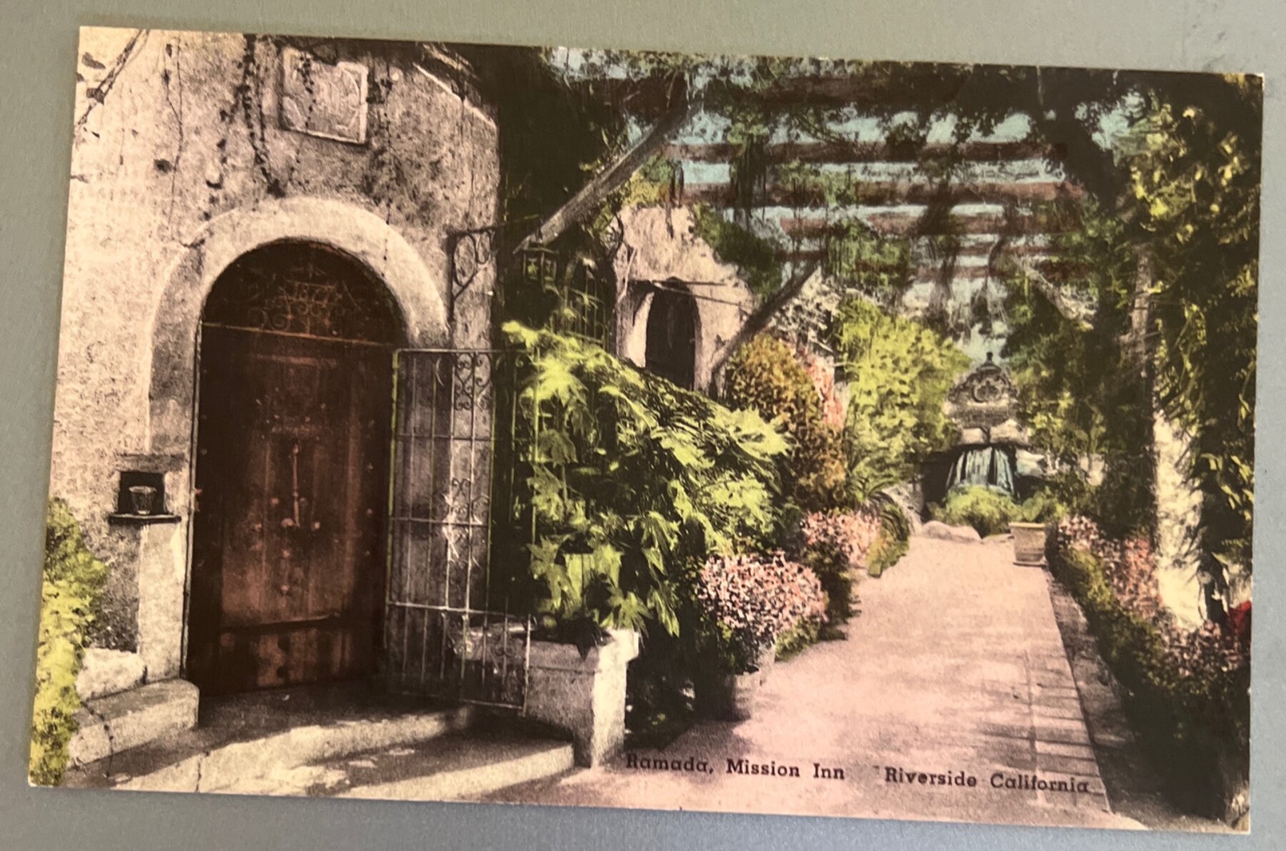Postcard Ramada Mission Inn Riverside CA Hand Colored Albertype Linen Era