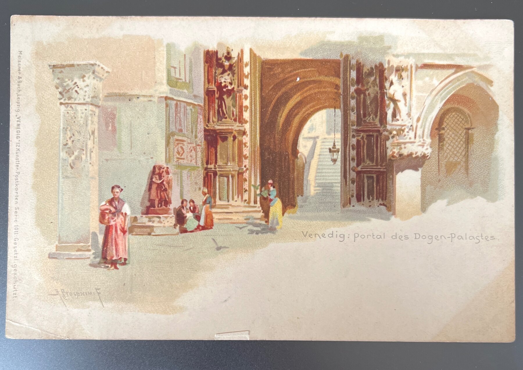 Venice Portal Doge Palace Italy Artist Series Postcard 1900