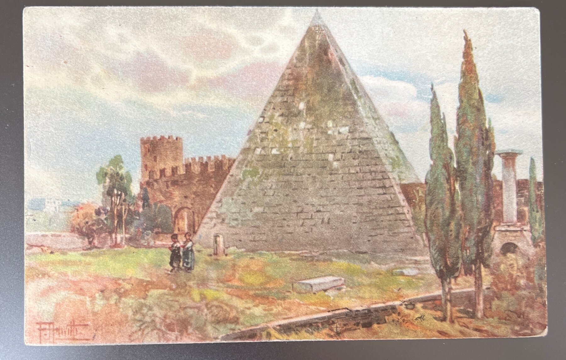 Pyramid of Caius Cestius Rome Italy Artist Painted Postcard 1910