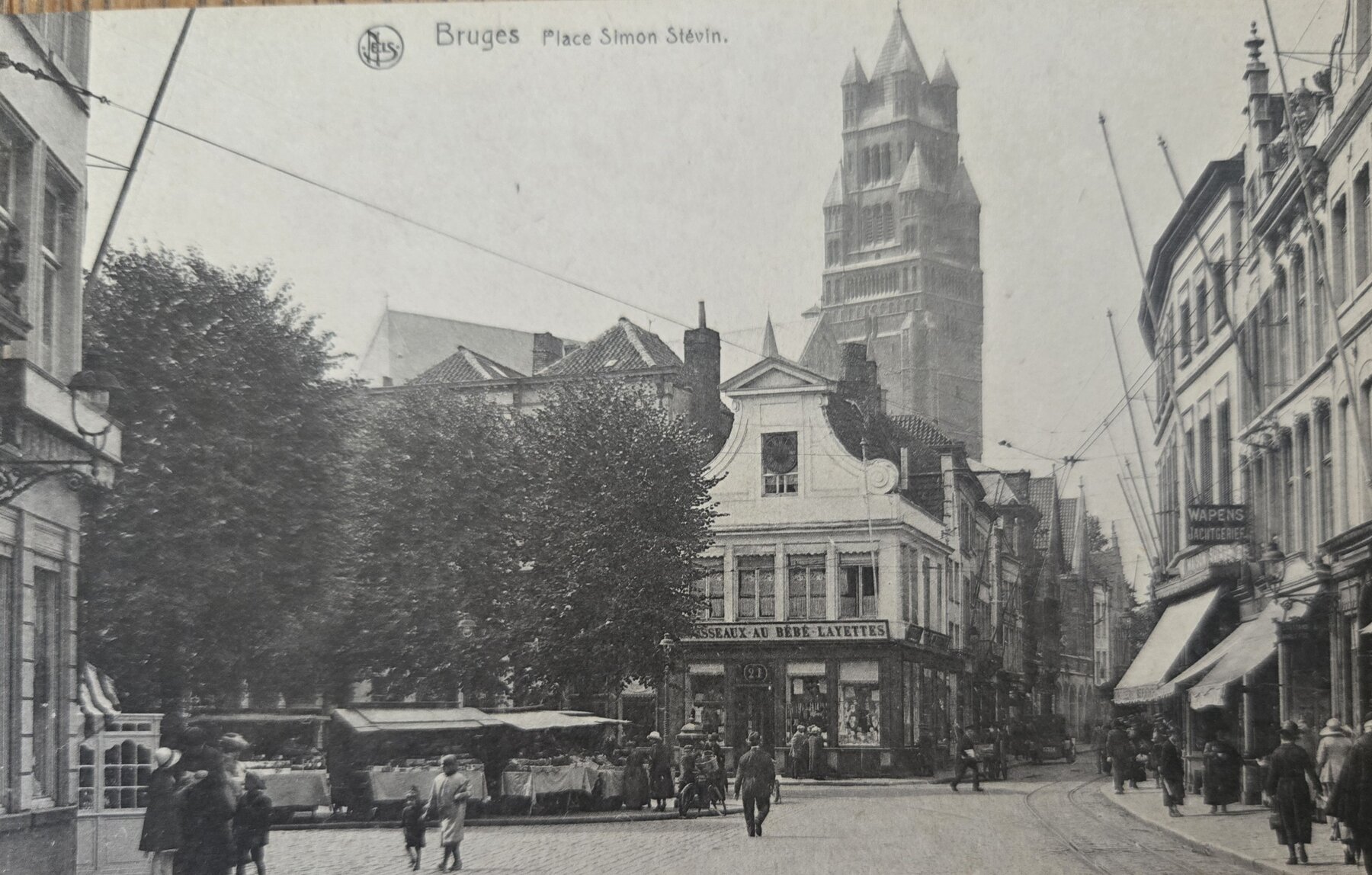 Bruges Place Simon Stevin Belgium Street Scene Postcard c1920
