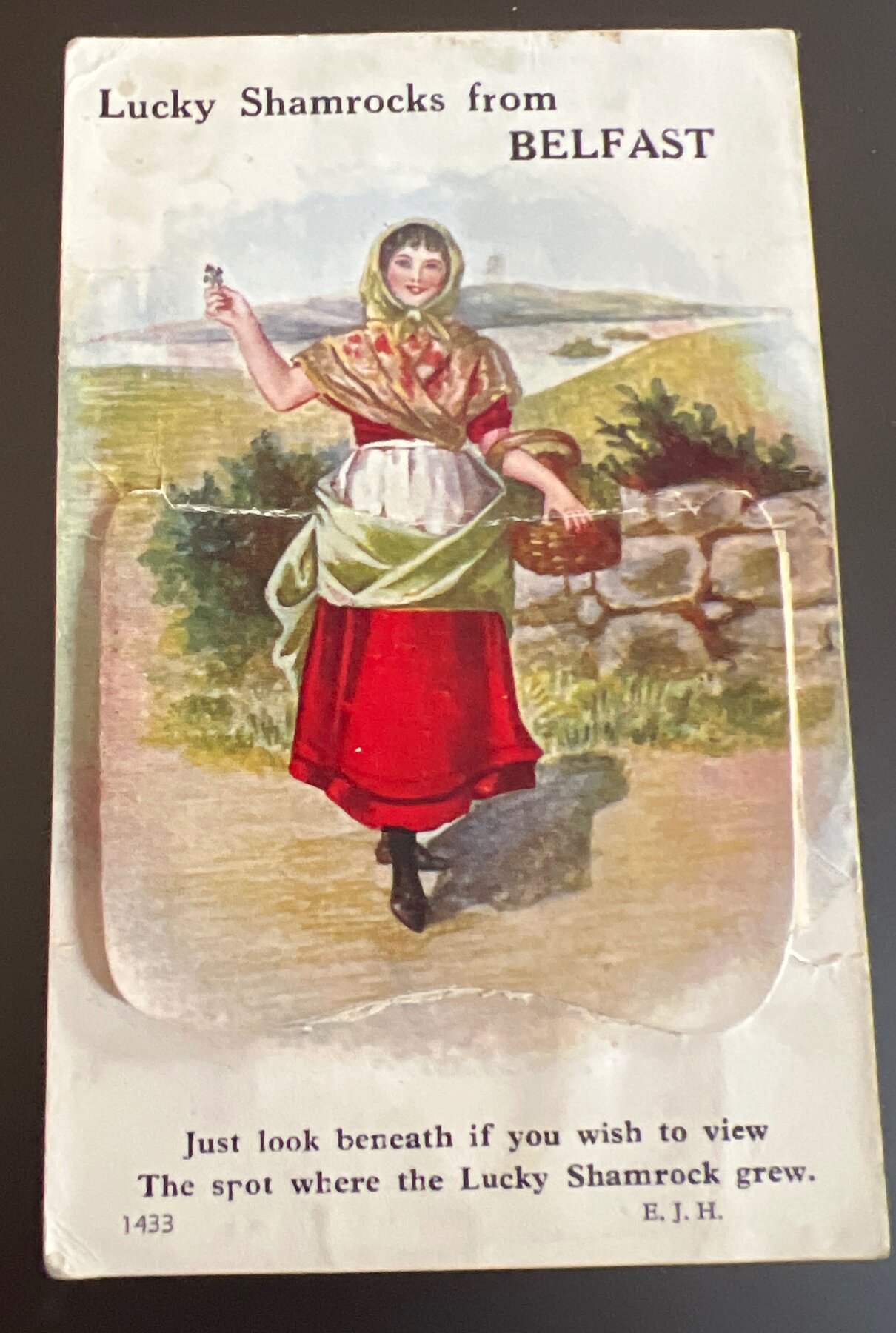 Postcard 1900s Lucky Shamrocks Belfast Ireland Novelty Pull-Out Valentine & Sons