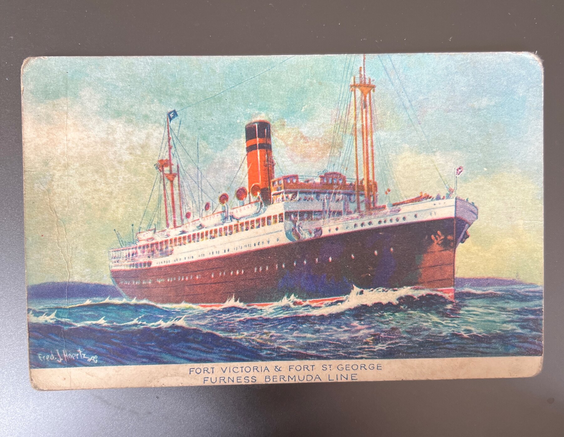 Furness Bermuda Line SS Fort Victoria Fort St George Ship Postcard 1921