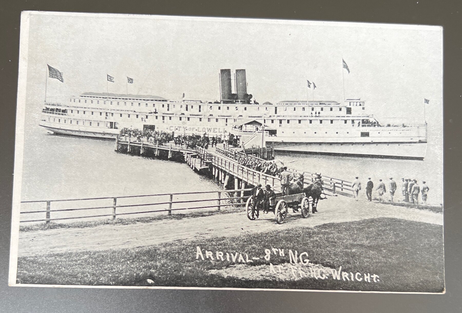 Arrival 8th NG Fort Wright SS City of Lowell National Guard RPPC Postcard 1909