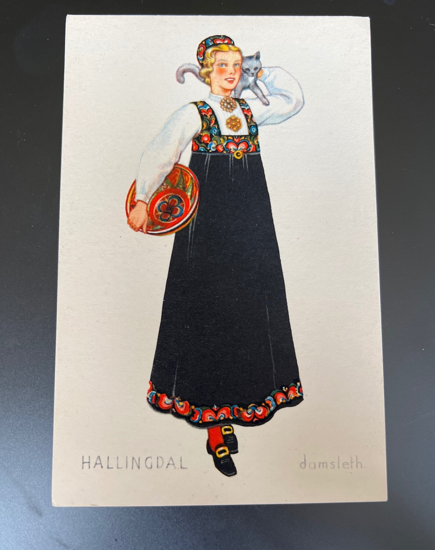 Hallingdal Norwegian Traditional Bunad Costume Damsleth Norway Postcard 1945