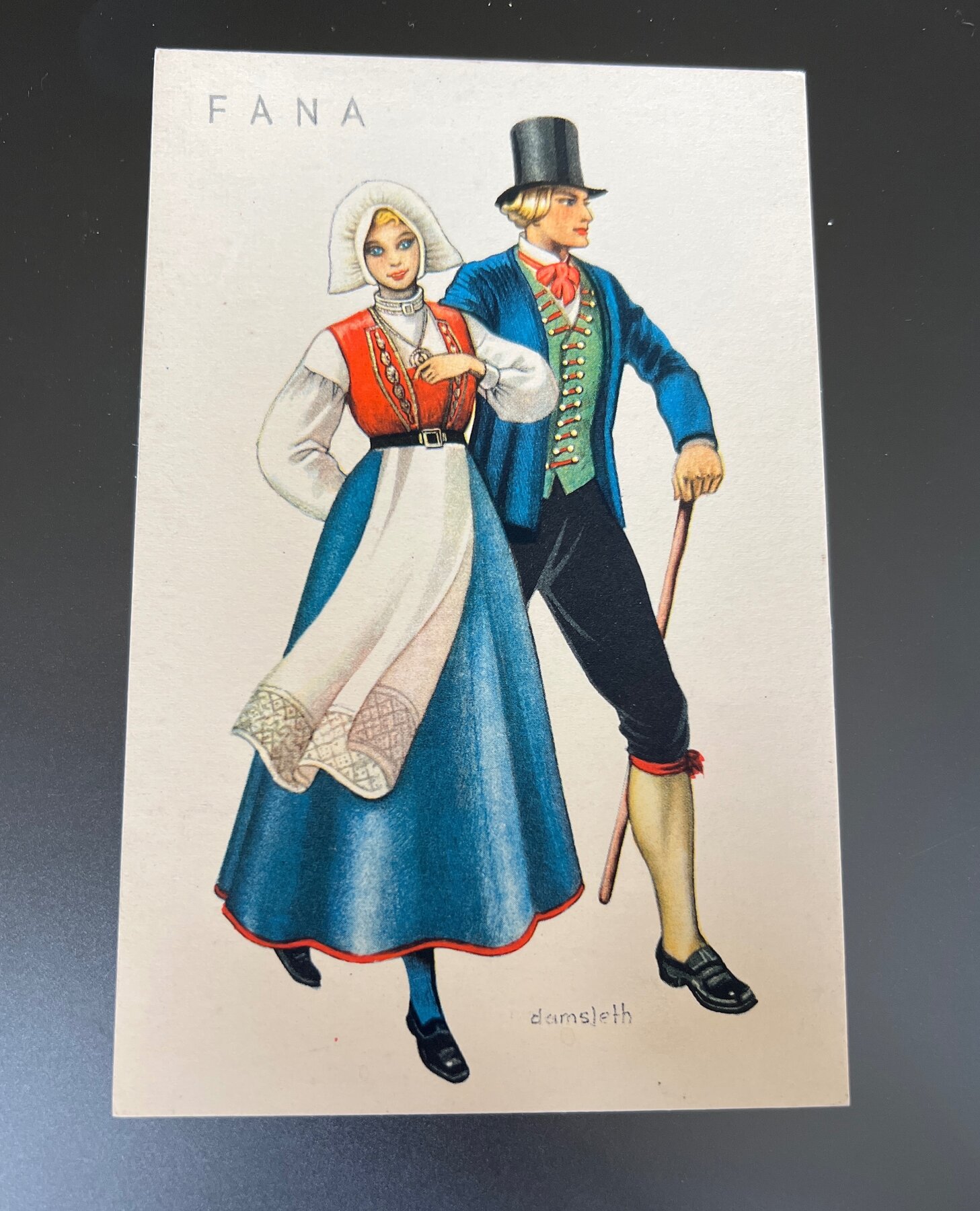 Fana Norwegian Traditional Bunad Costume Damsleth Norway Postcard 1945