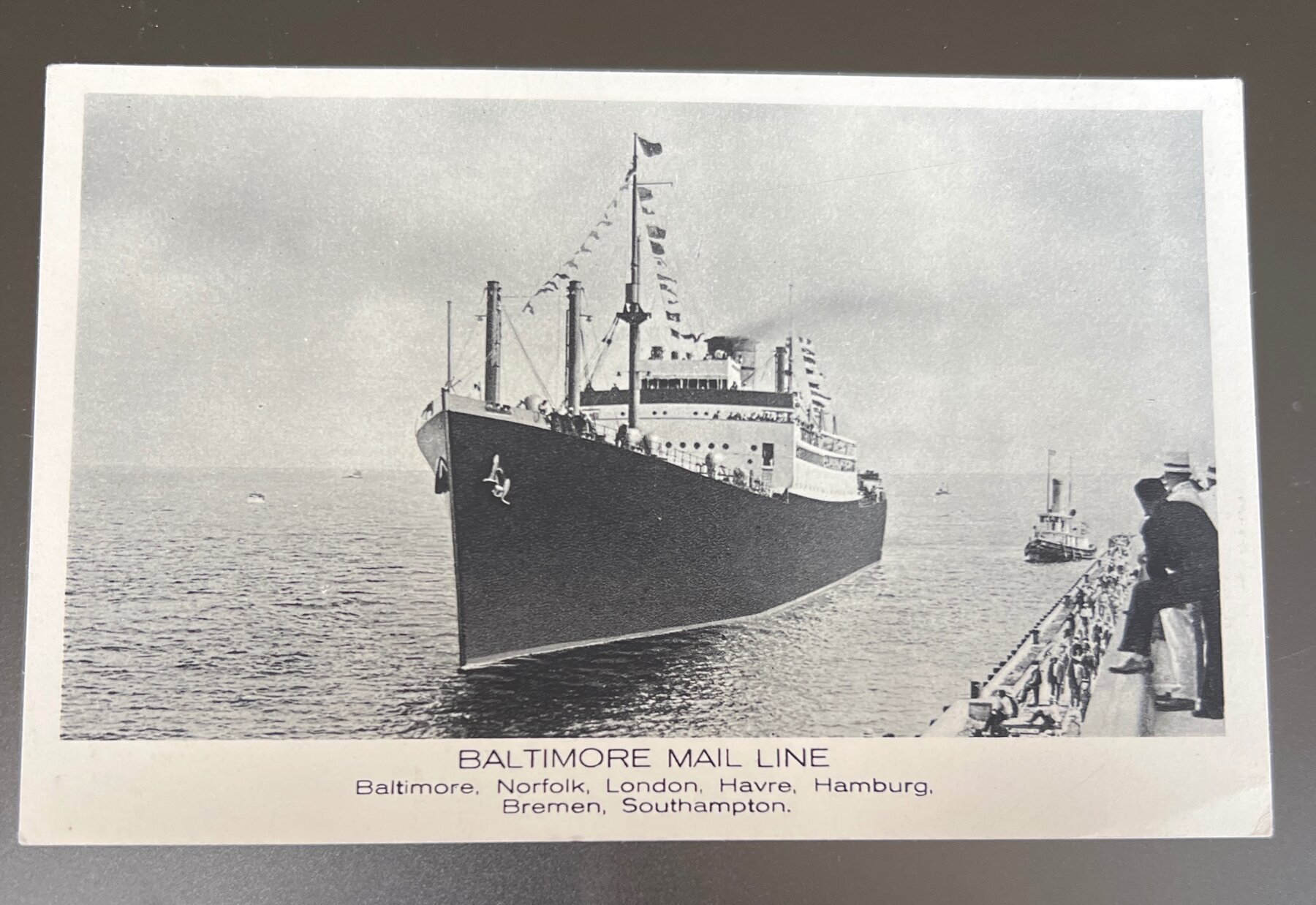Baltimore Mail Line City Class Ship Docking Ocean Liner Postcard 1932