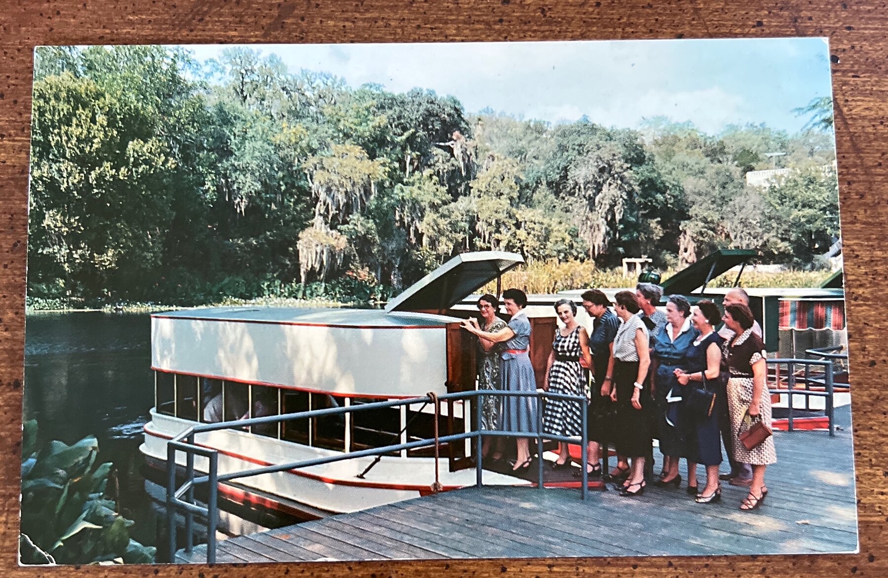 Postcard 1960s Aquarena San Marcos TX Glass Bottom Boat Dock Chrome