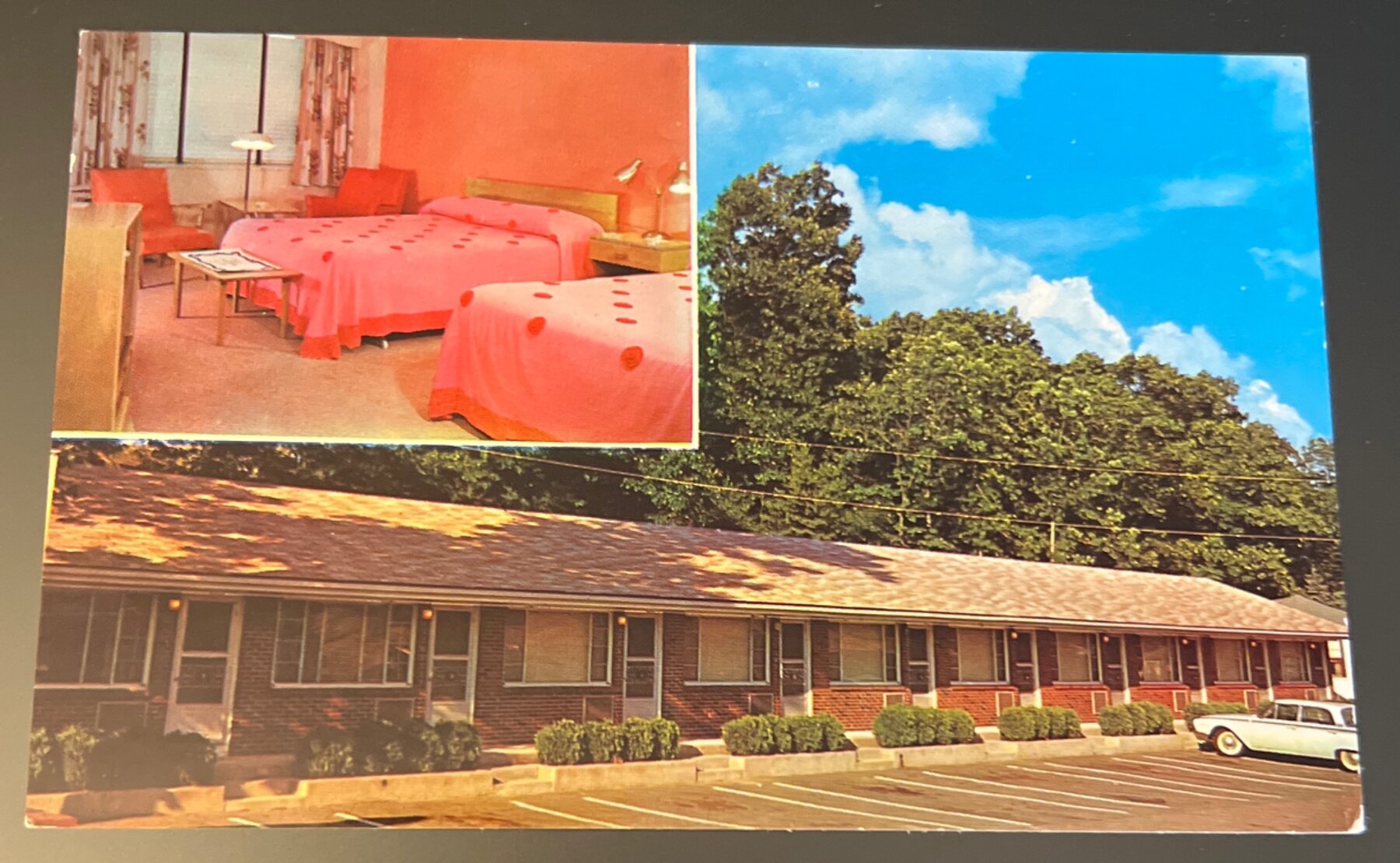 Postcard 1960s Belle-View Motel West Peabody MA Route 1 Chrome Twin Beds Room