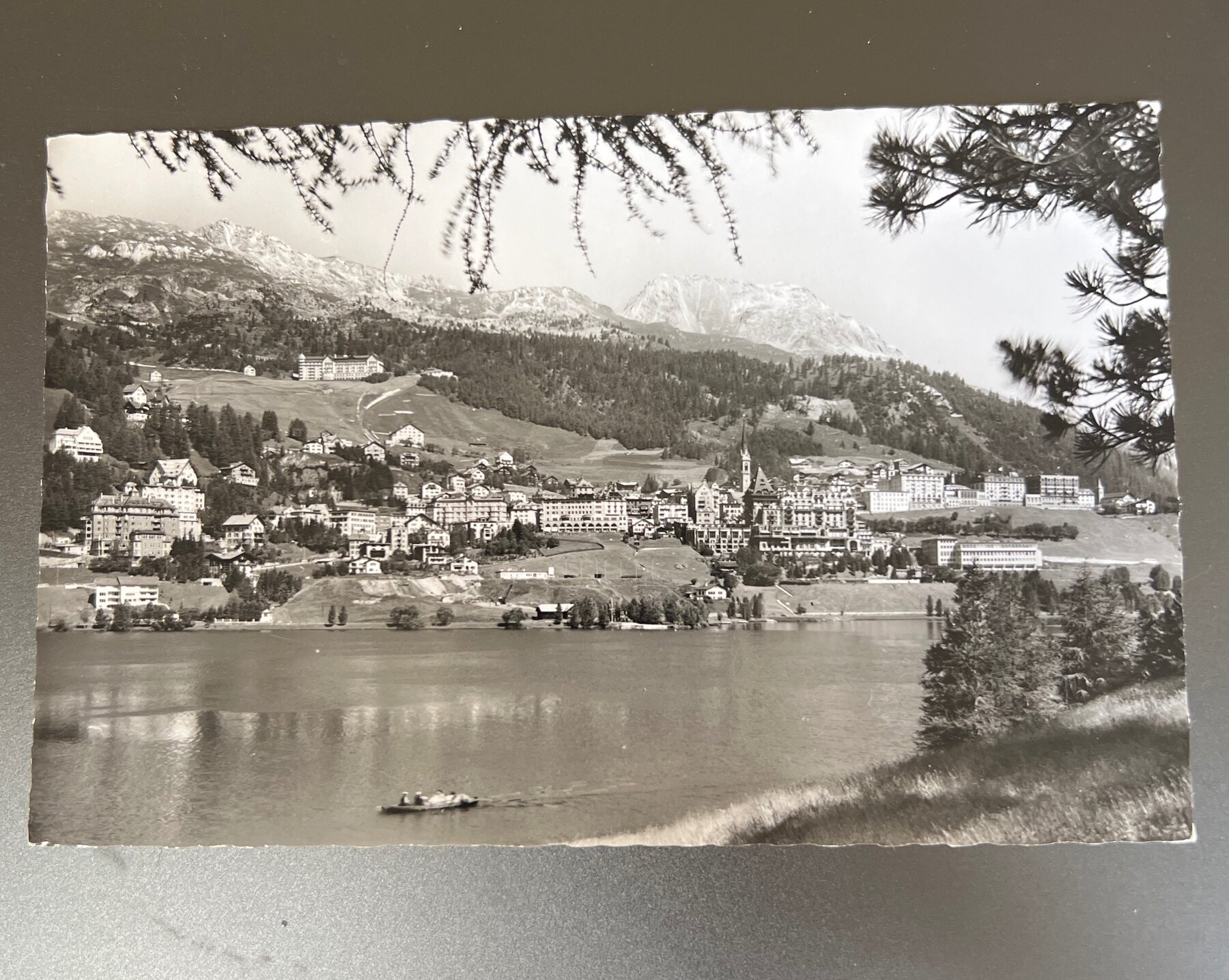 St Moritz gegen Chantarella Switzerland Alpine Lake Postcard 1955
