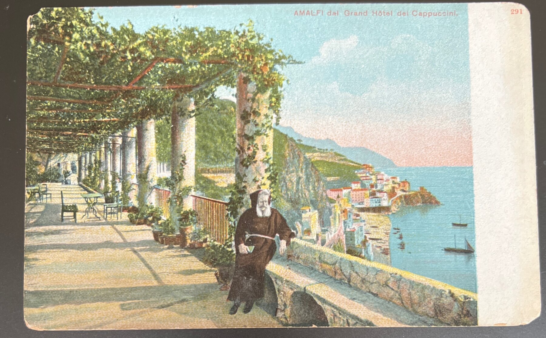 Amalfi Grand Hotel dei Cappuccini Terrace Friar Italy Postcard c.1910