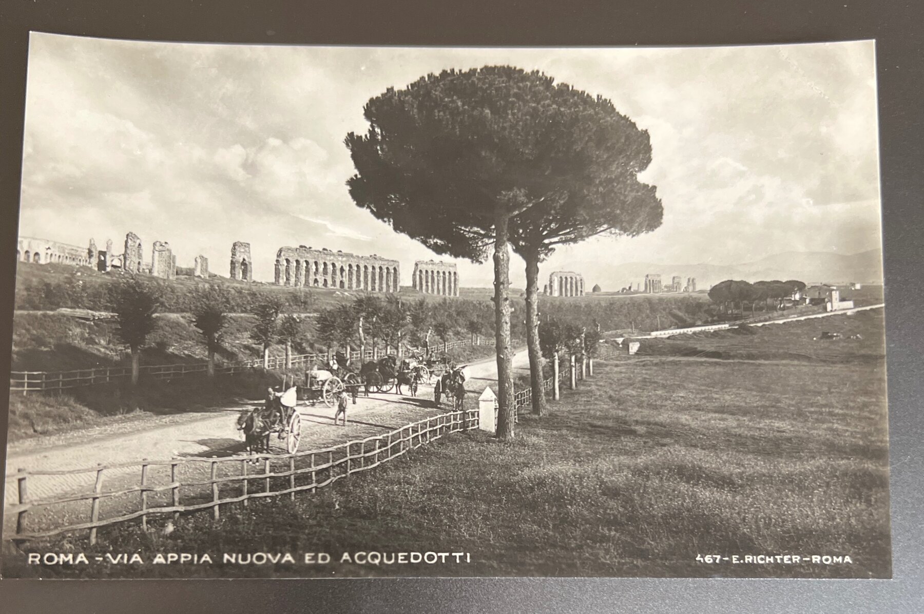 Rome Via Appia Nuova Aqueduct Ruins Carriages Italy Postcard c.1910
