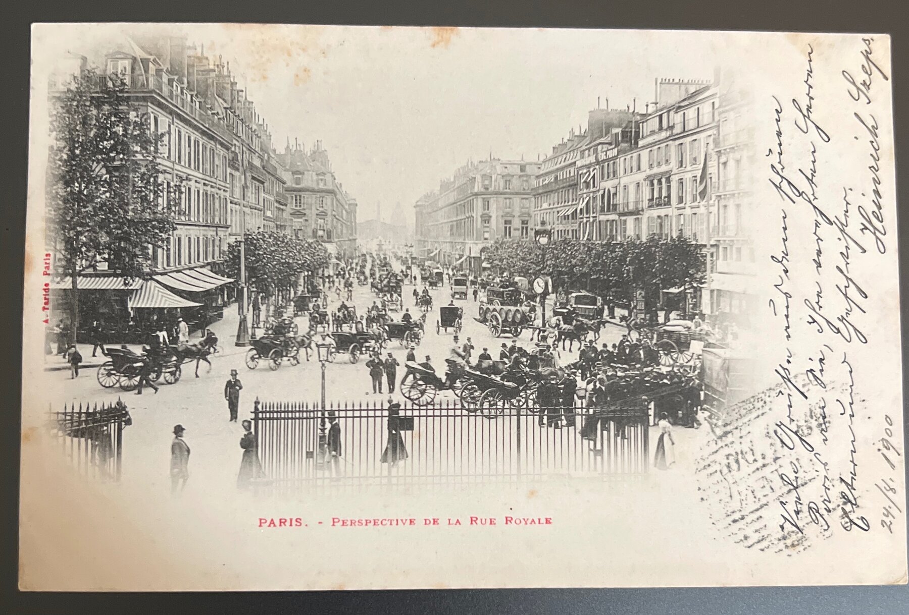 Postcard 1900 Paris Rue Royale Perspective Horse Carriages Belle Epoque