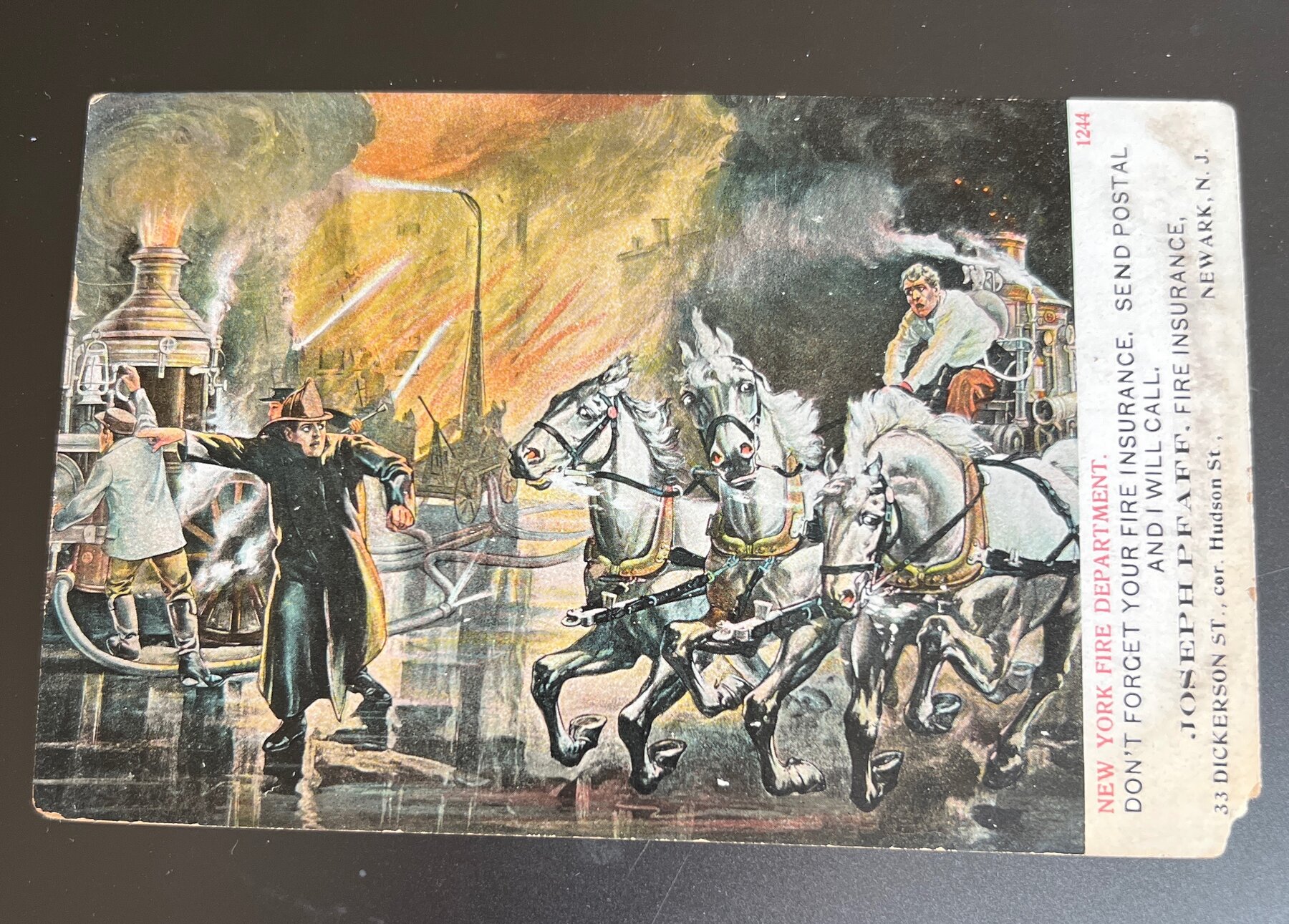 New York Fire Department Horse Drawn Engine Advertising Postcard 1907