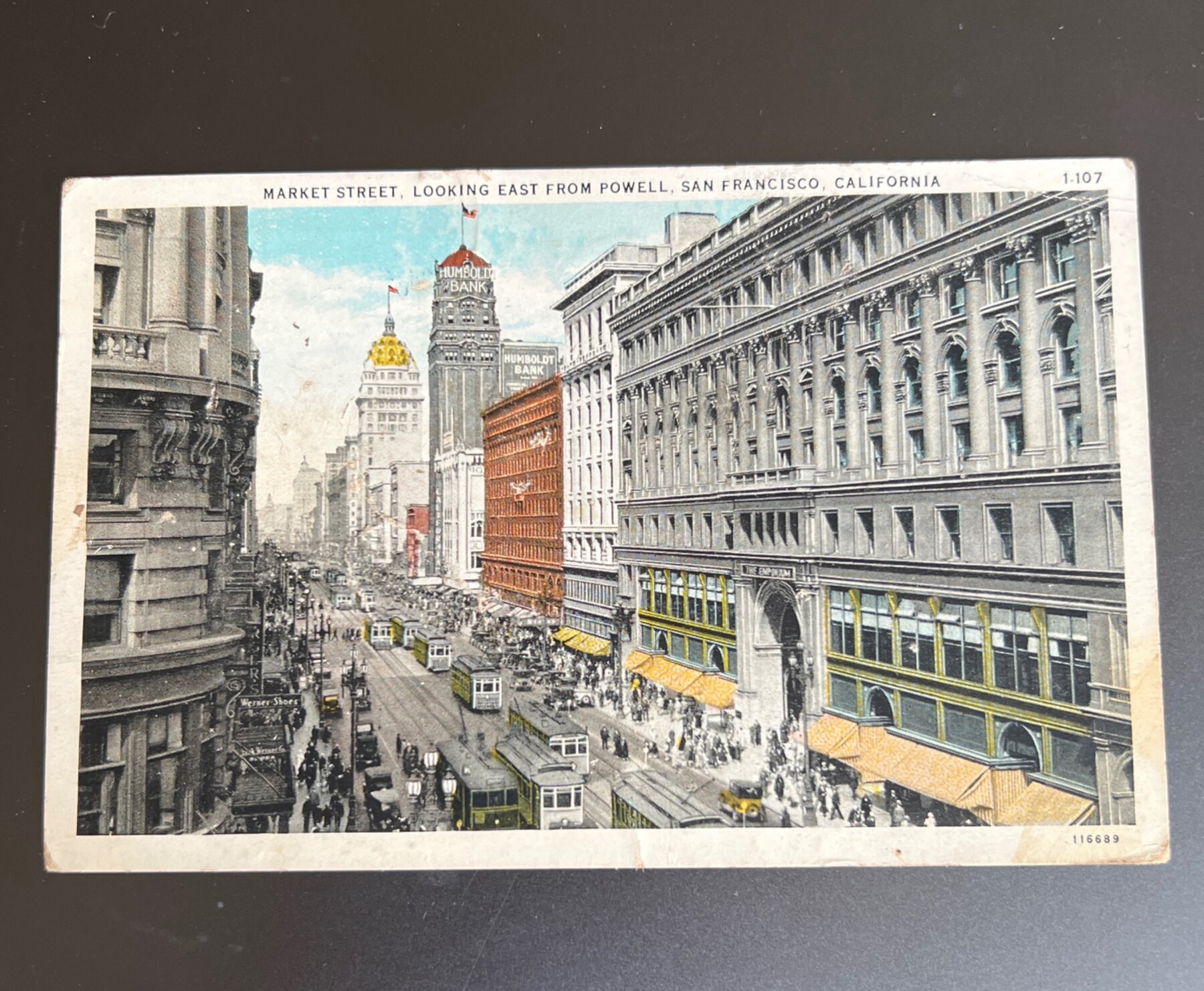 Market Street San Francisco California Powell Street View Postcard 1932