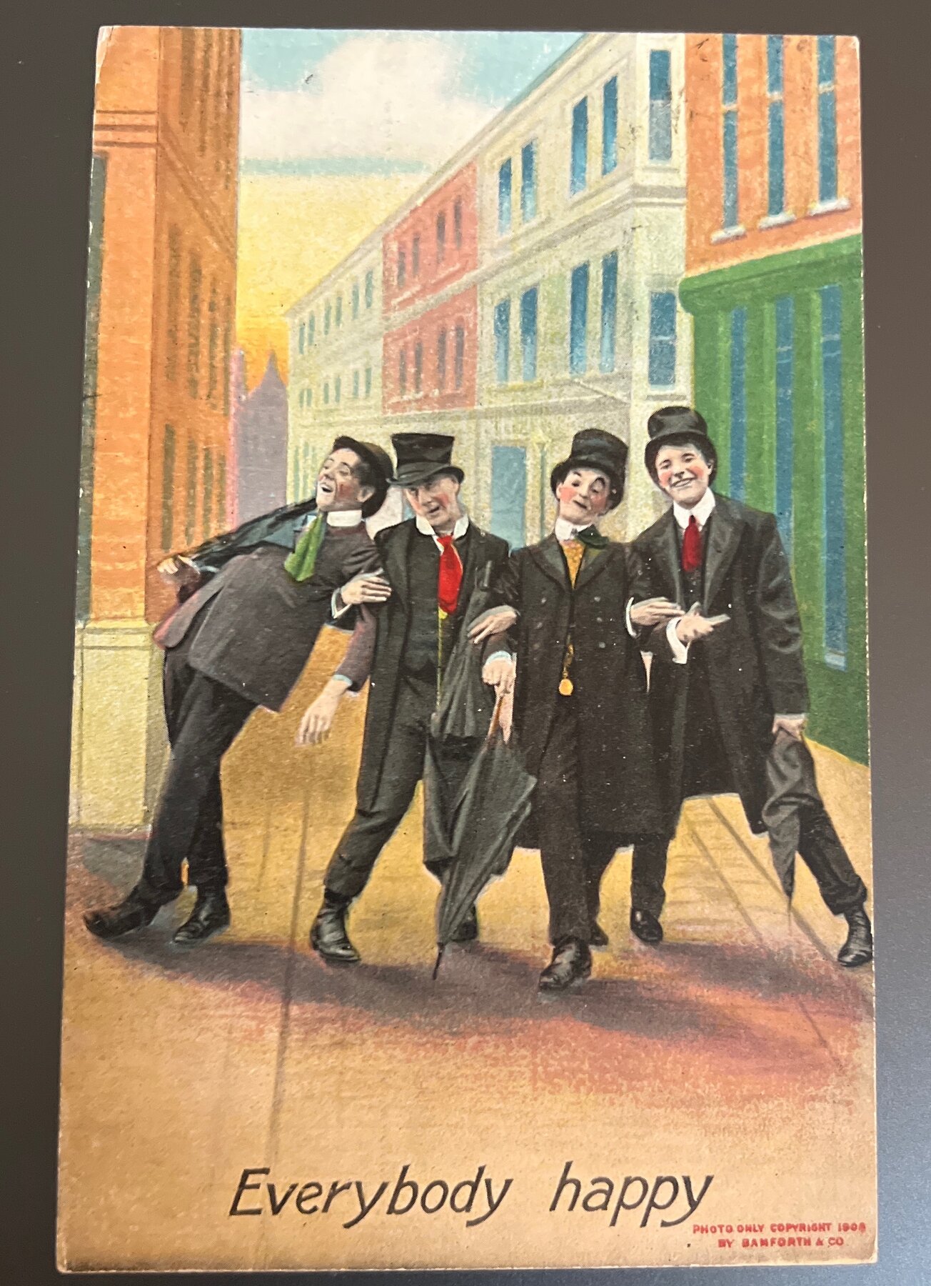 Postcard 1908 Everybody Happy Bamforth Comic Men Street Scene Used USA