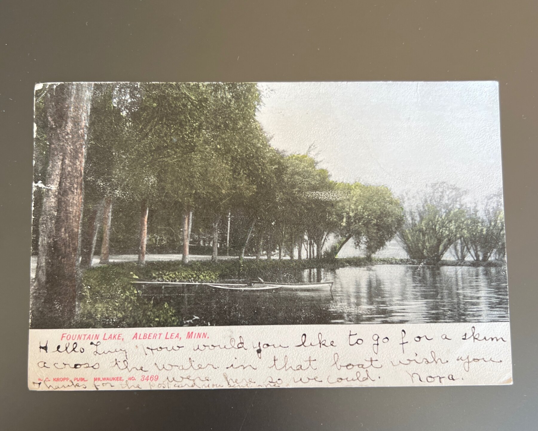 Fountain Lake Albert Lea Minnesota Canoe Scene Postcard 1907