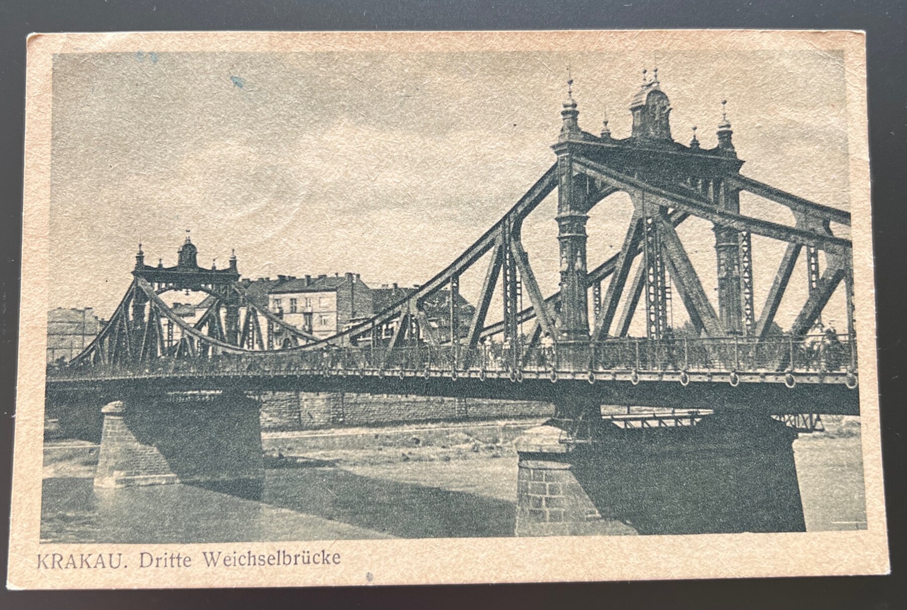 Krakau Dritte Weichselbrucke Bridge Poland WWII Occupation Postcard 1943