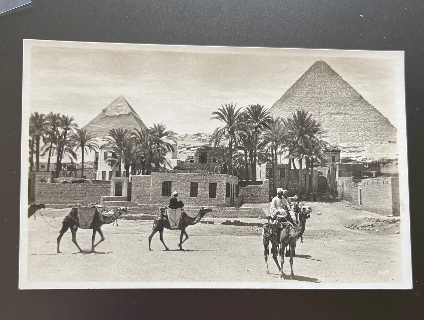 Cairo Gizeh Arab Village Pyramids Egypt Camels Postcard 1920