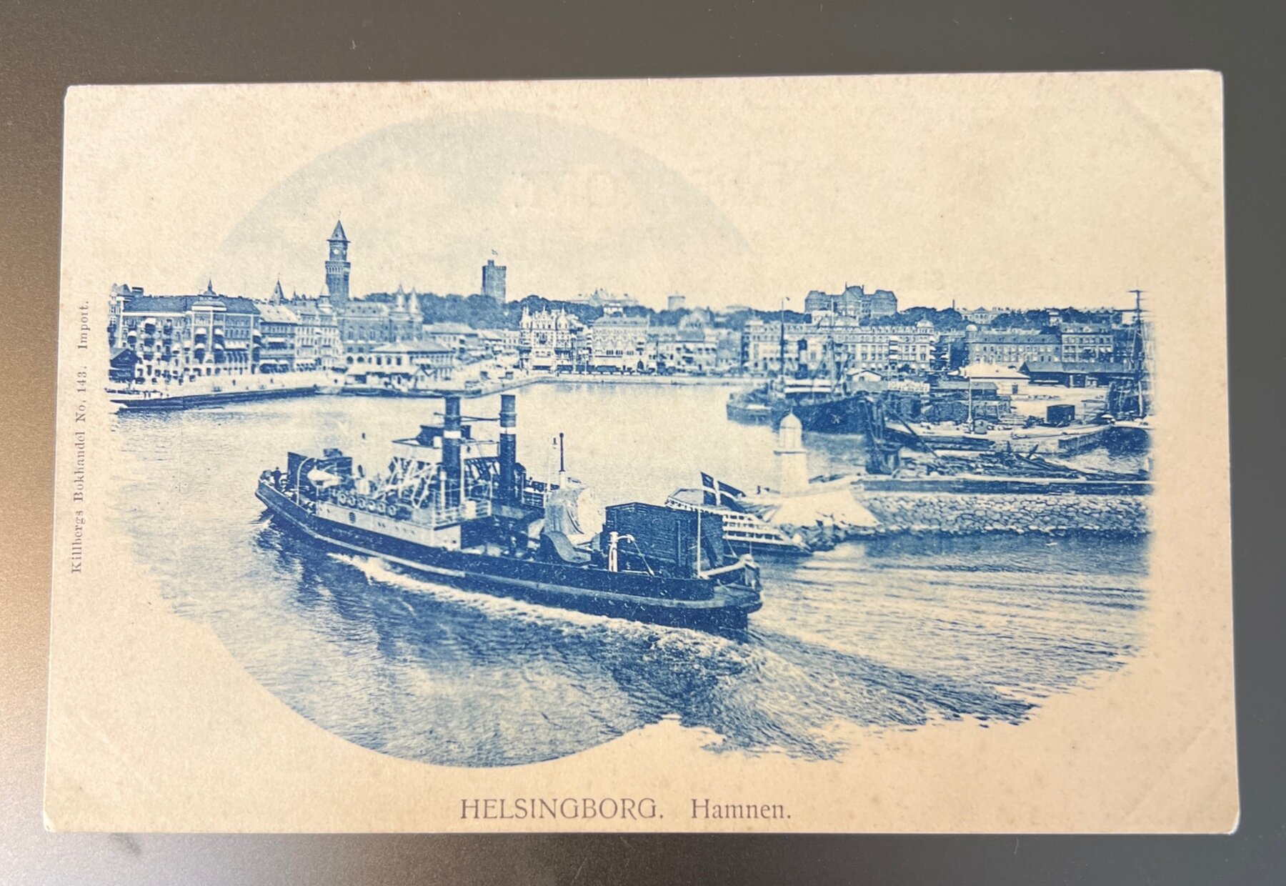 Helsingborg Harbor Hamnen Sweden Blue Monochrome Postcard 1902