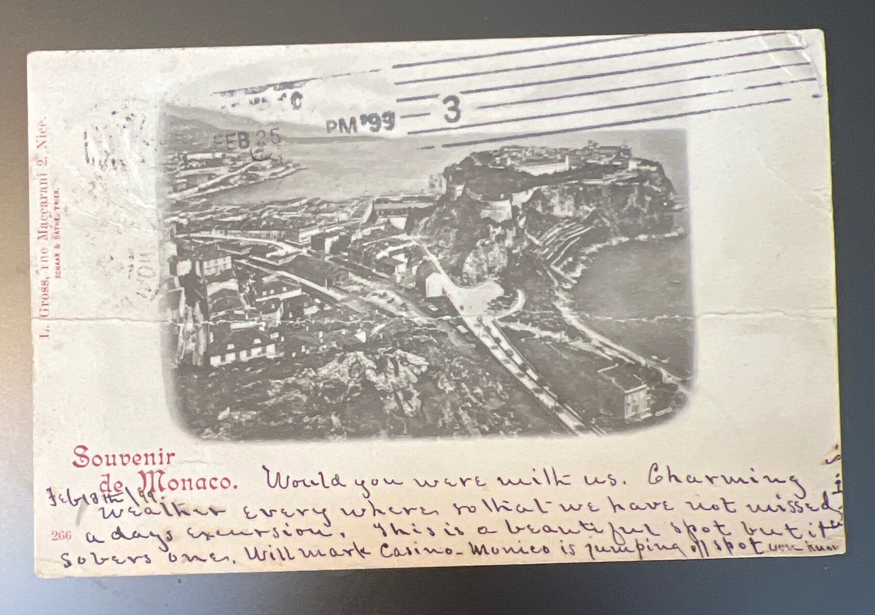 Souvenir de Monaco Aerial View Monte-Carlo Pioneer Era Postcard 1899