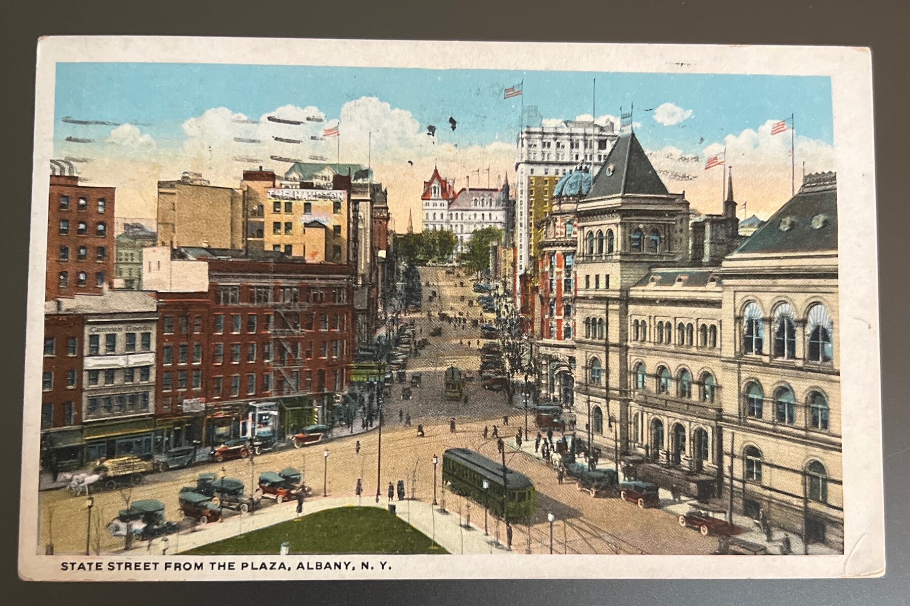 Postcard 1922 State Street Plaza Albany NY Linen Street Scene Used Ohio
