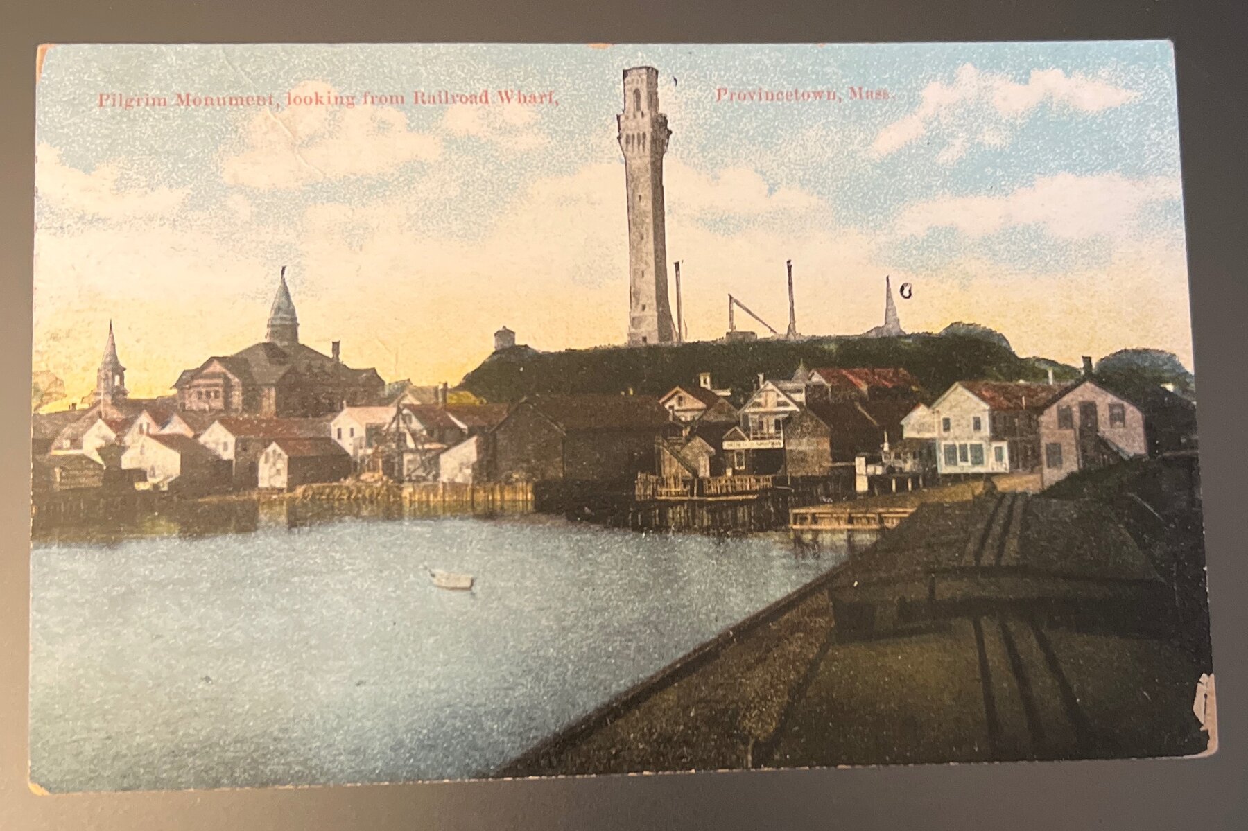 Postcard 1910 Pilgrim Monument Railroad Wharf Provincetown MA USS Mississippi