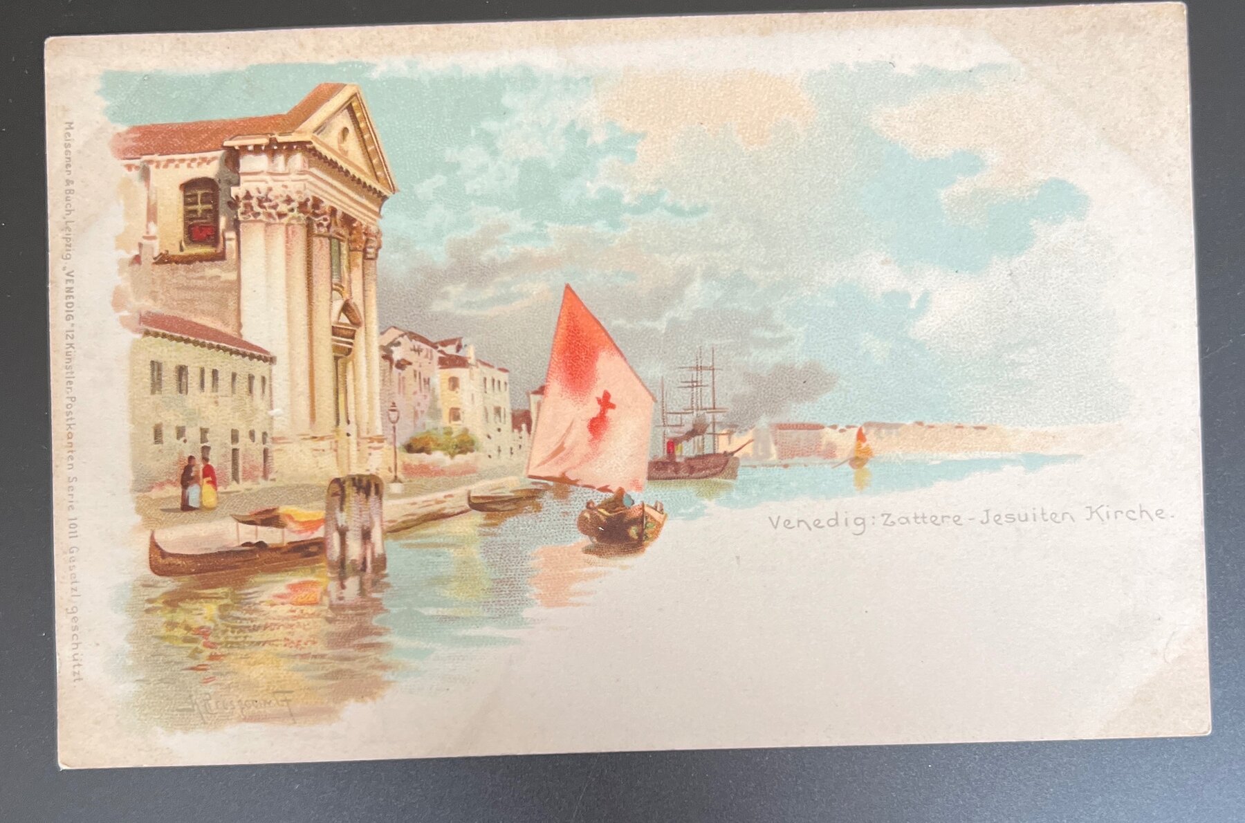 Venice Zattere Jesuit Church Italy Litho Postcard c1899