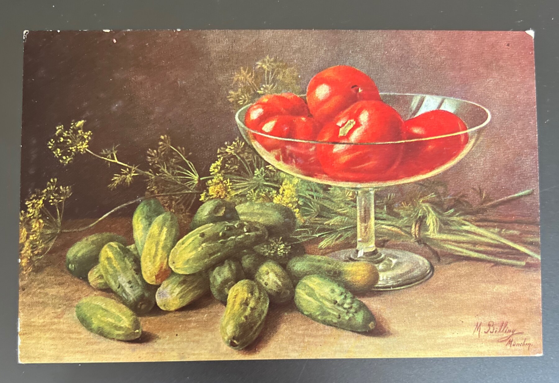 Still Life Tomatoes Cucumbers Artist M Billing Munich Postcard c1910