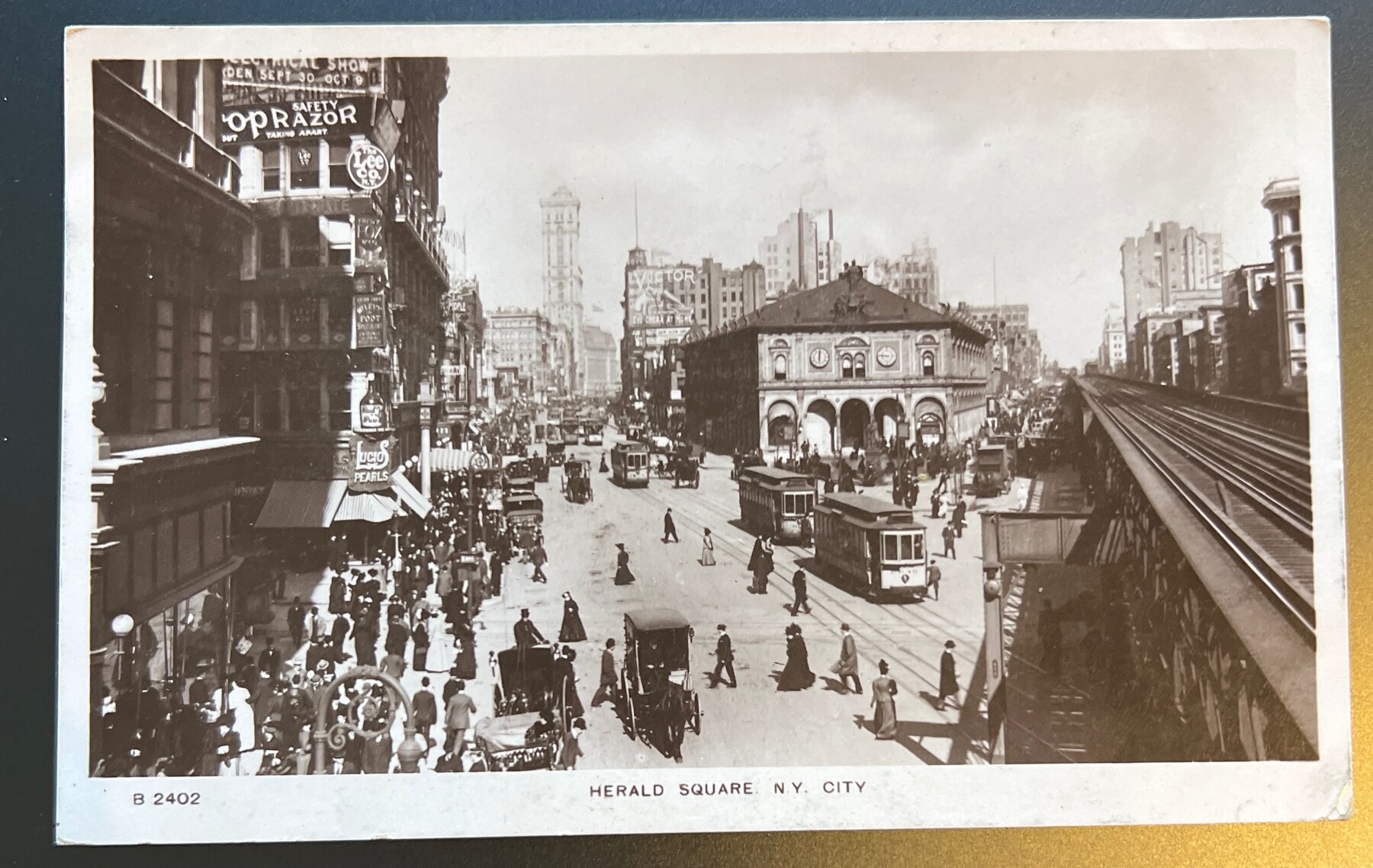RPPC Herald Square New York City Broadway Elevated Railway Postcard 1908