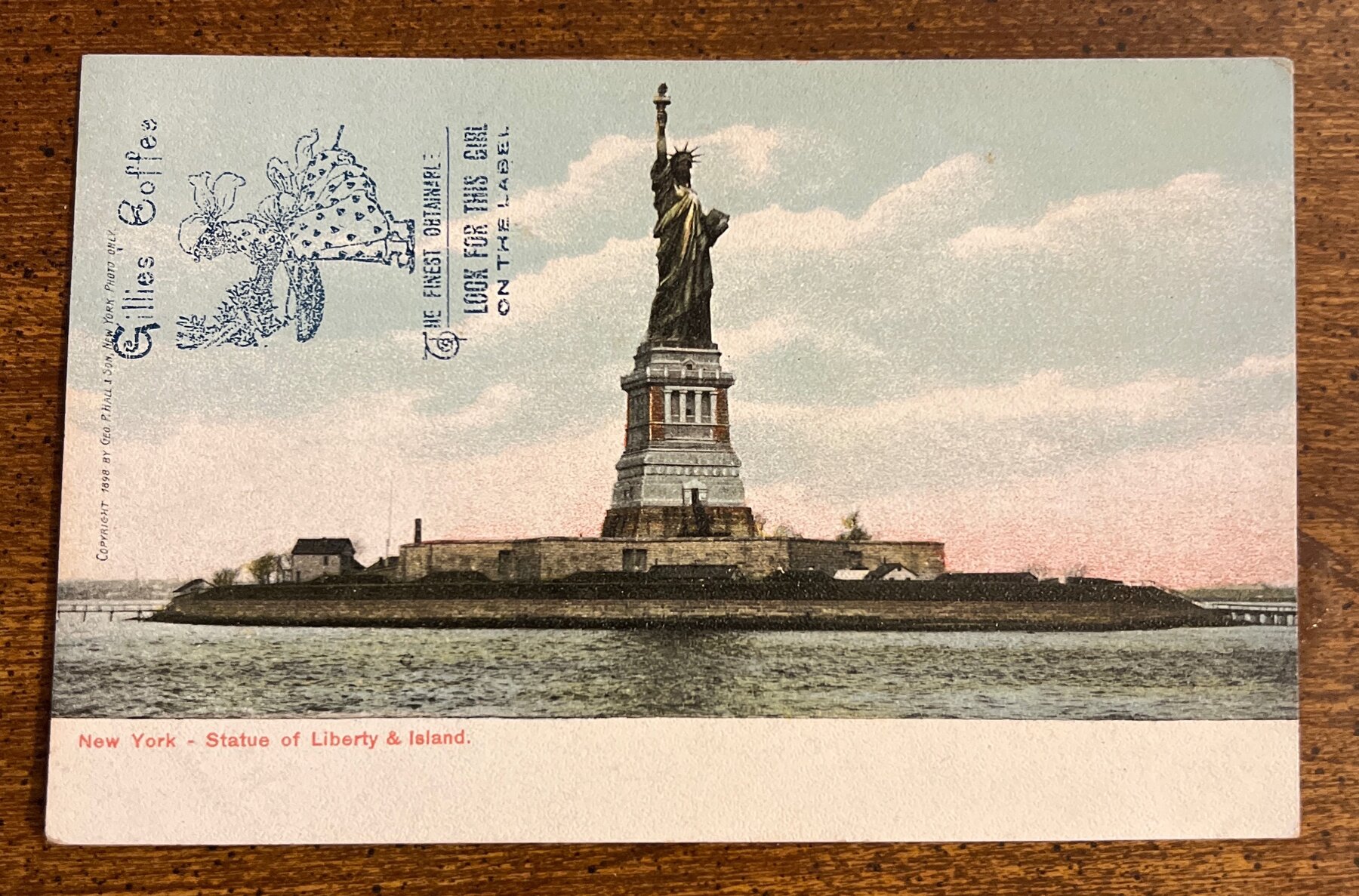 Statue Liberty New York Gillies Coffee Advertising Postcard c1902