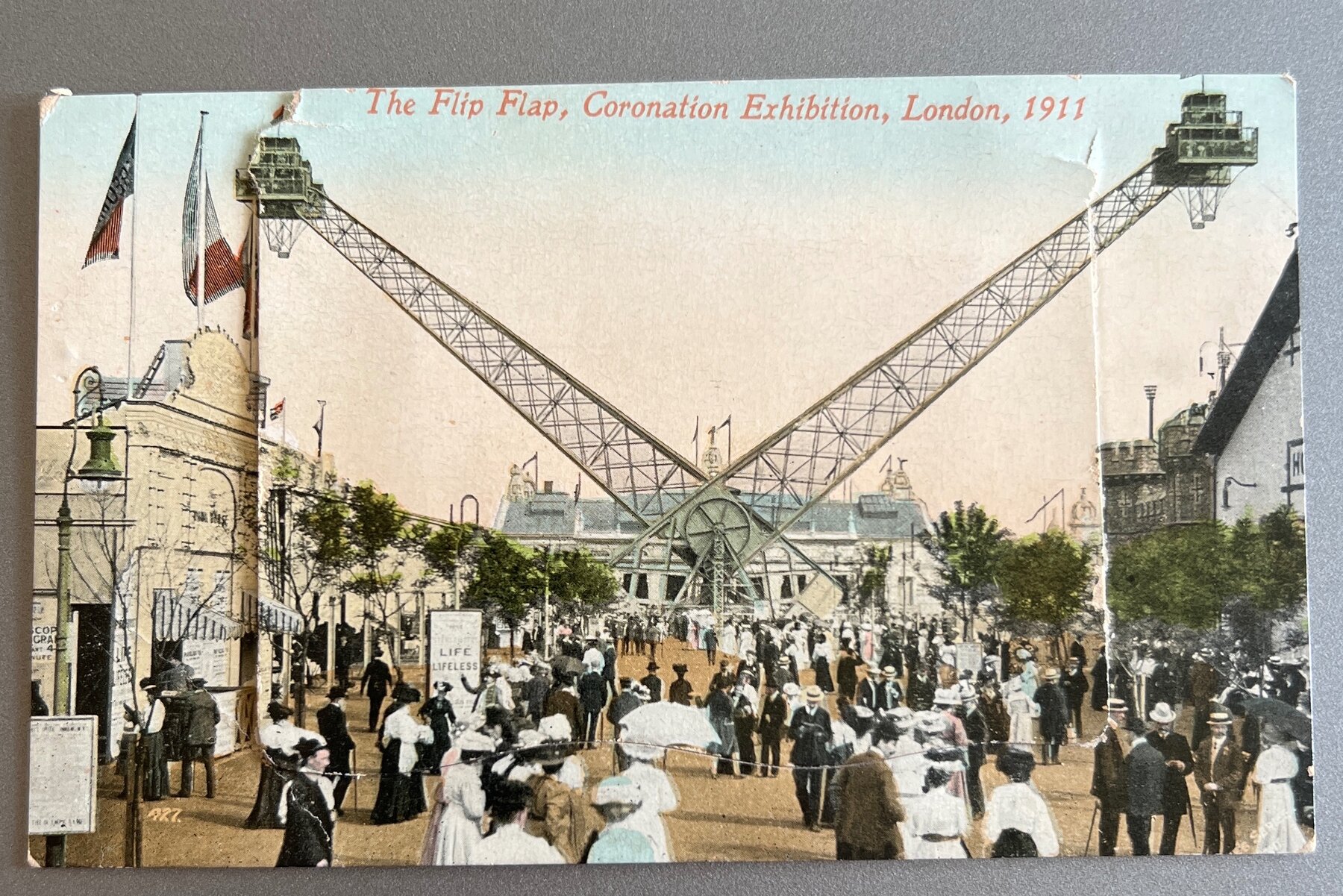 Postcard 1911 London Coronation Exhibition Flip Flap Valentine Pull-Out Mailed