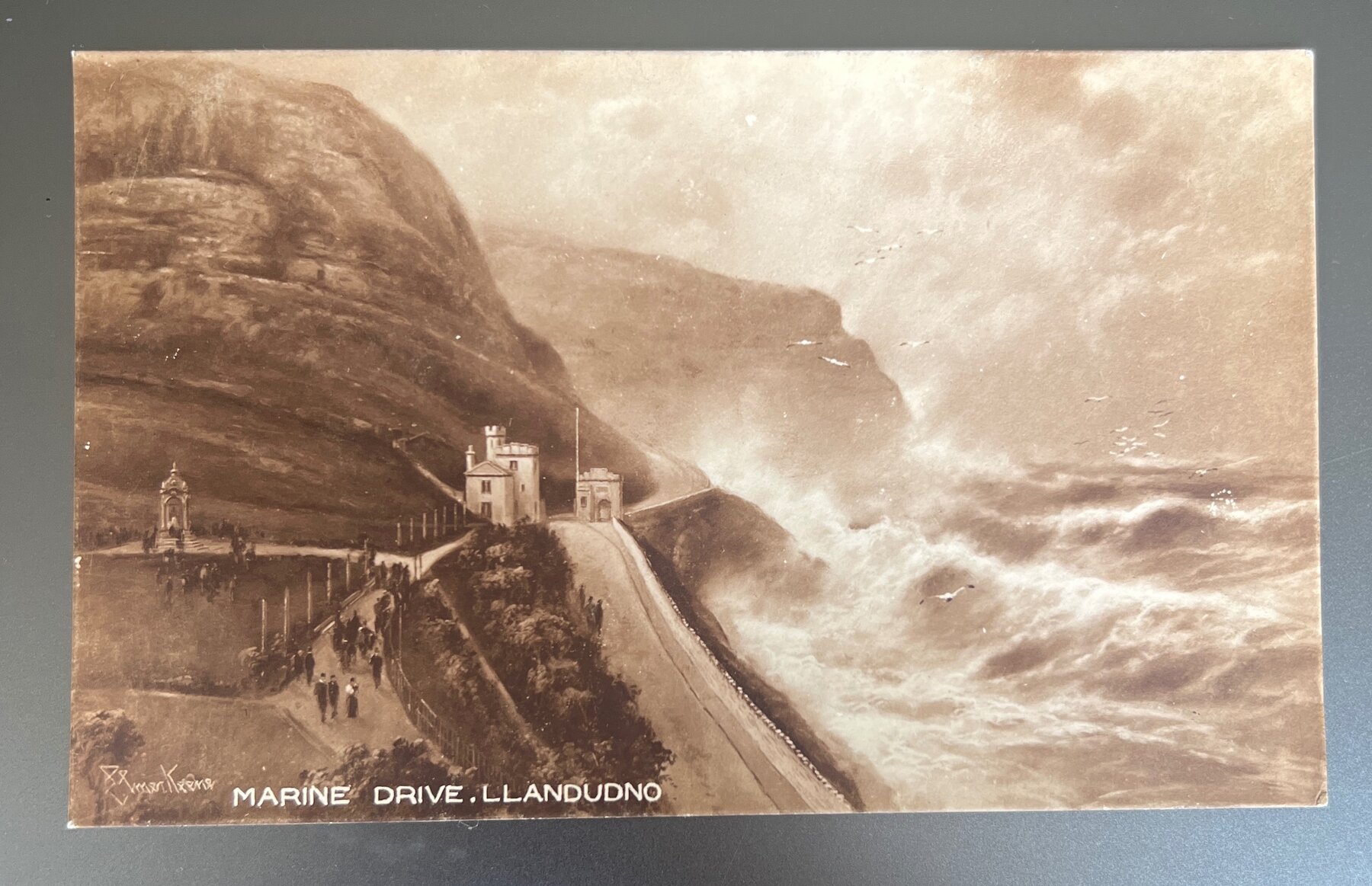 Marine Drive Llandudno Wales Great Orme Stormy Sea Postcard c1910