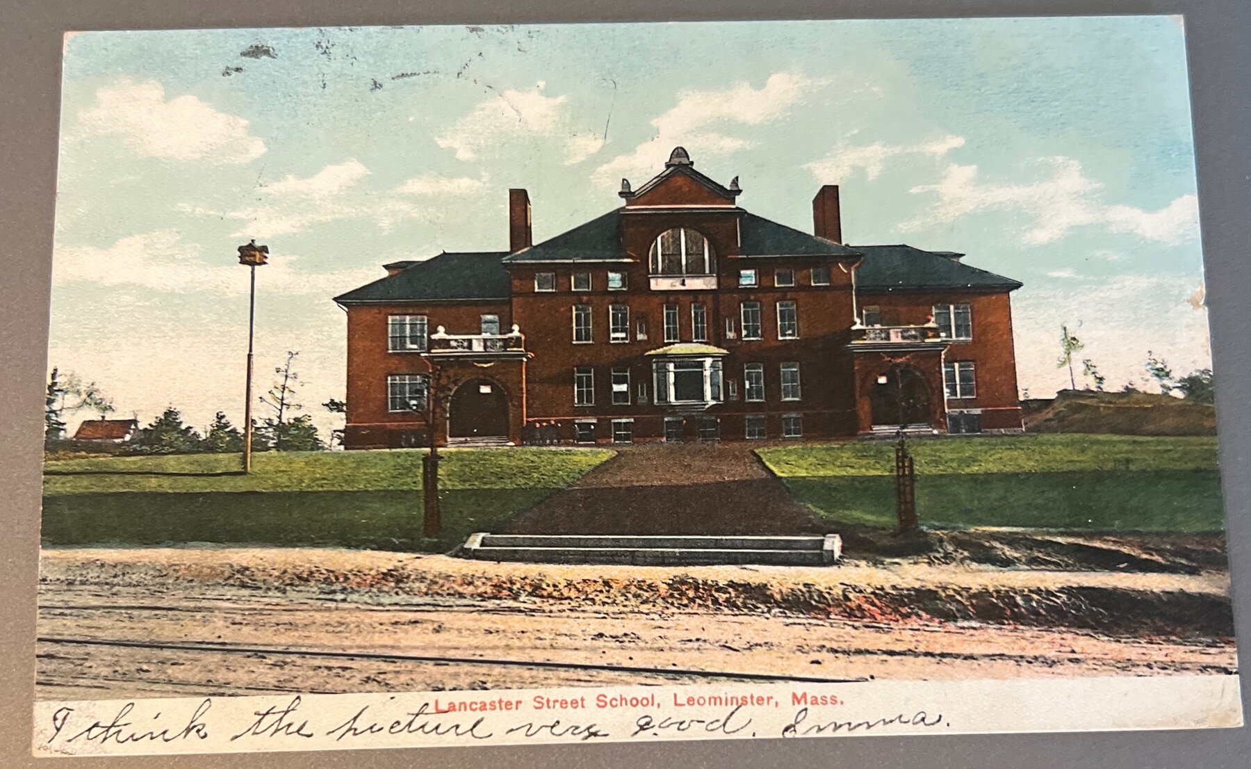Postcard 1907 Lancaster Street School Leominster MA Litho-Chrome Germany Used