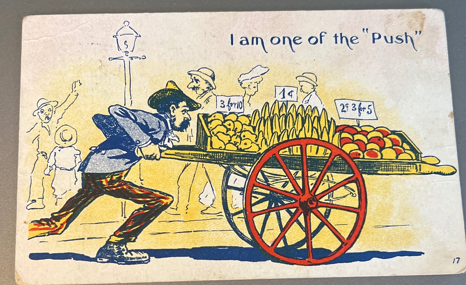 Postcard 1907 Comic "I Am One of the Push" Street Vendor Cart Maine Used