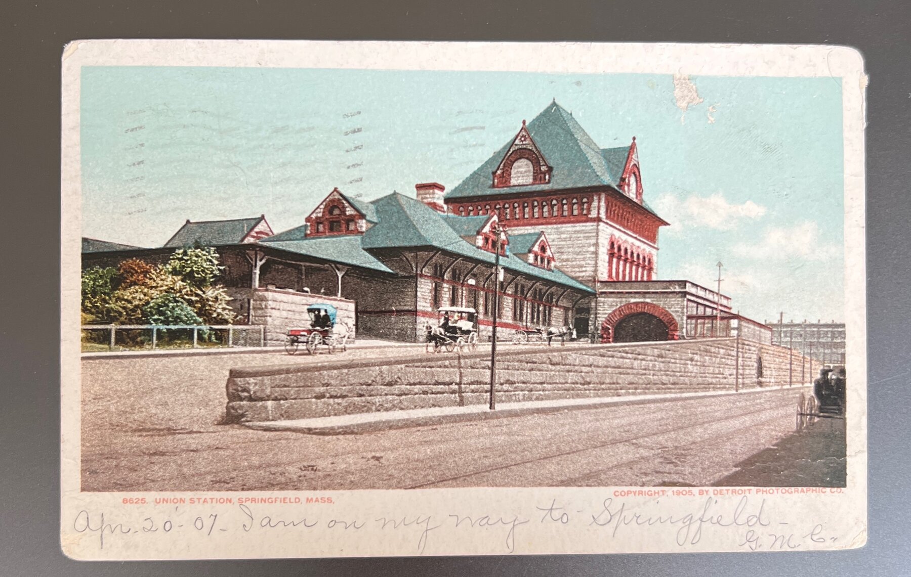 Postcard 1907 Union Station Springfield MA Detroit Photographic UDB Used