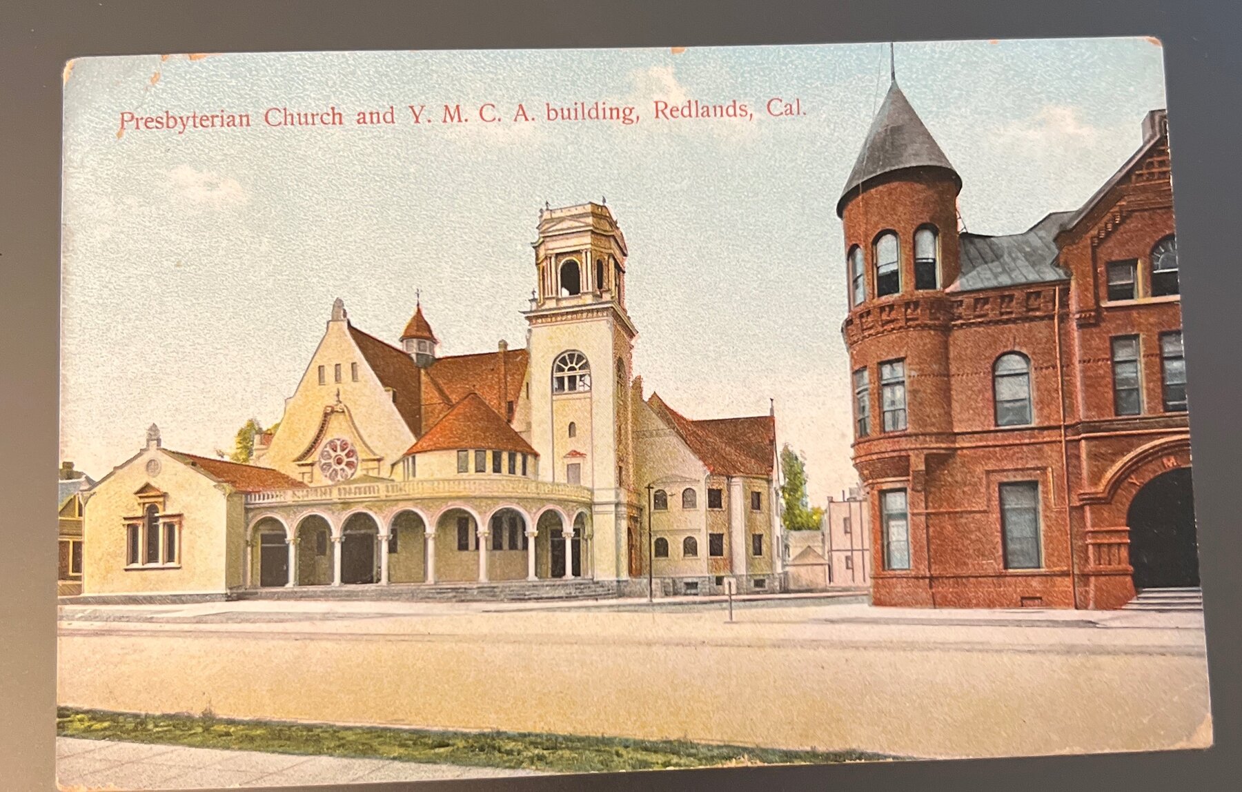 Postcard 1910 Presbyterian Church & YMCA Building Redlands CA Printed