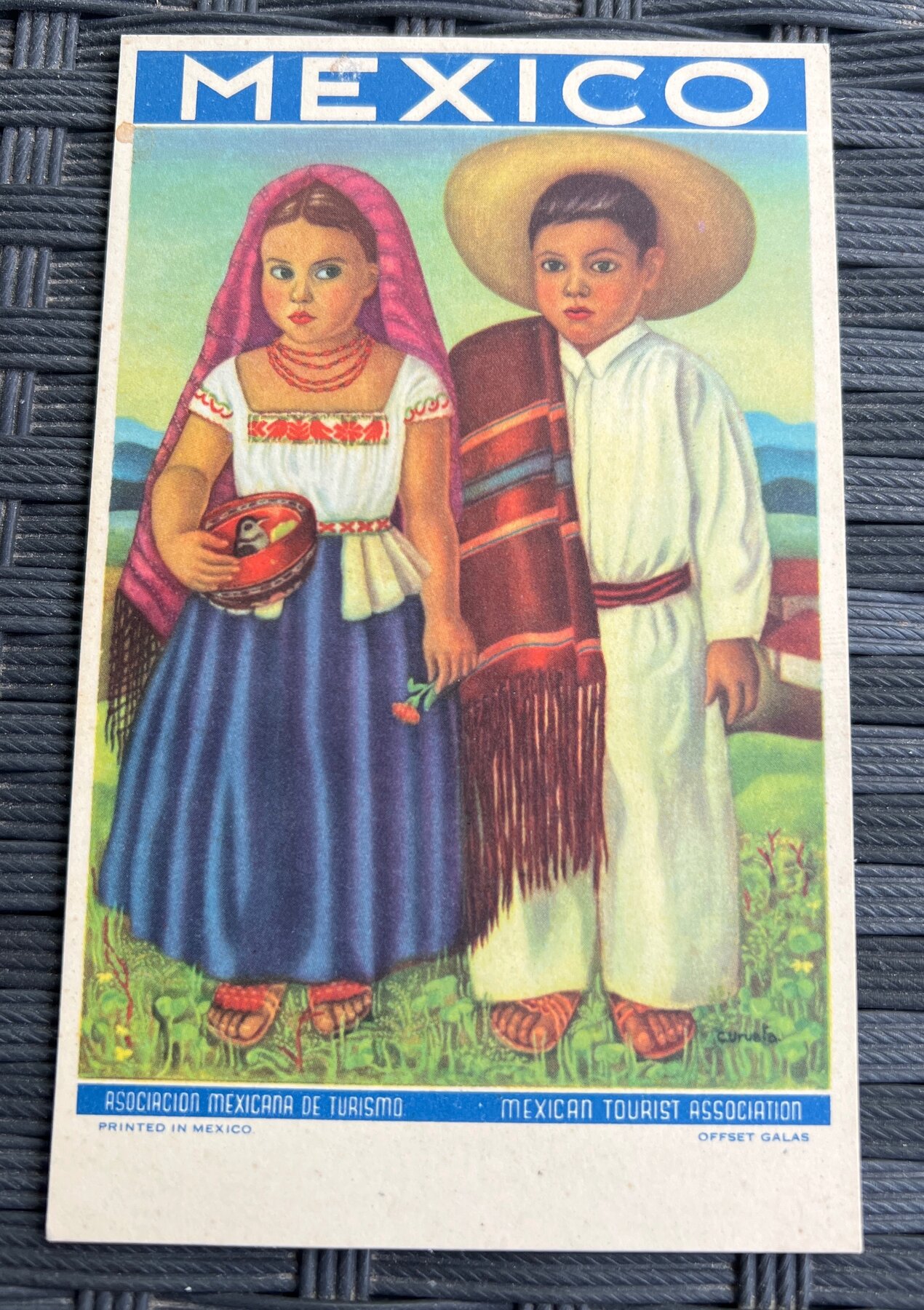 Mexico Tourist Association Indigenous Children Curuela Postcard 1940s