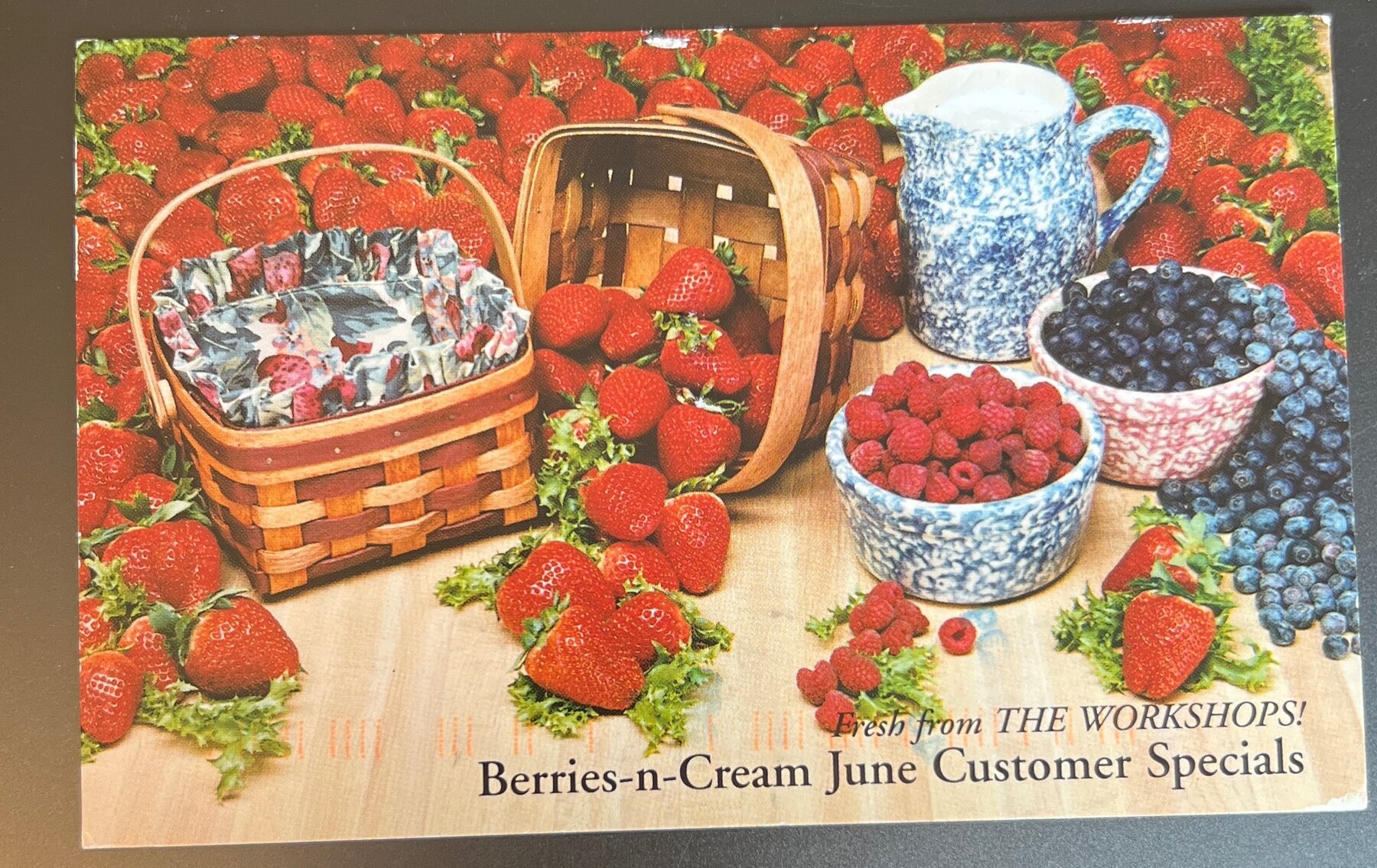 Postcard 1994 Workshops Gerald Henn Berries-n-Cream June Customer Specials Chrome