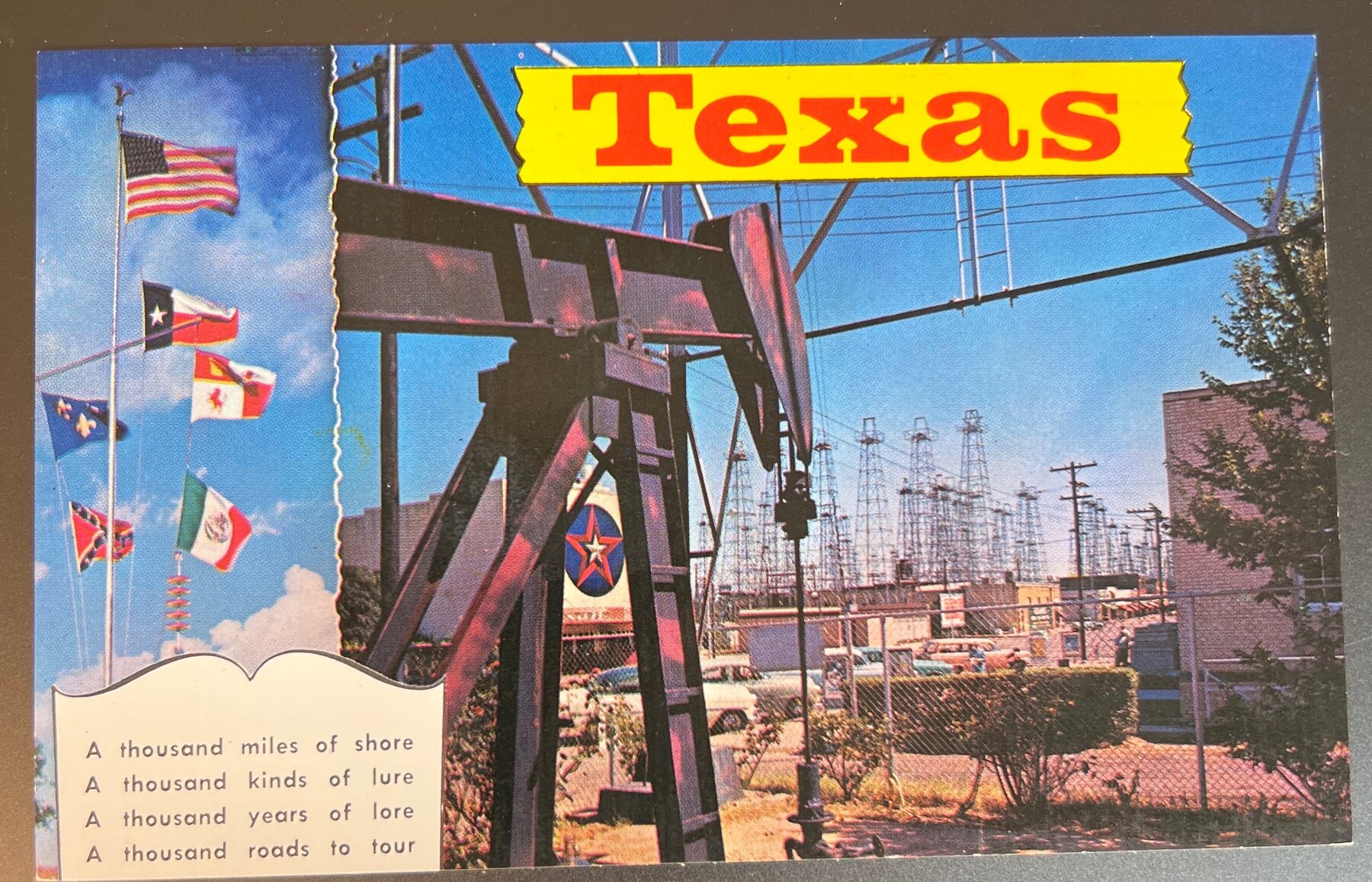 Postcard 1960s Texas Six Flags Oil Wells Kilgore Chrome Western Fotocolor