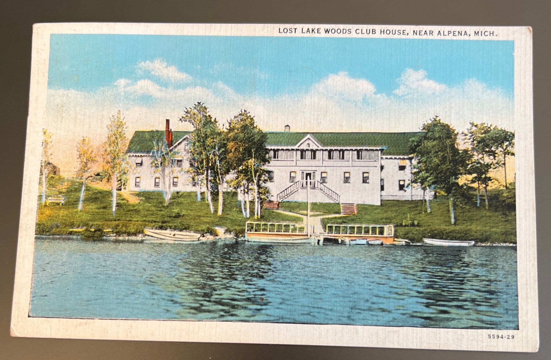 Postcard Lost Lake Woods Club House Near Alpena MI Linen 1929