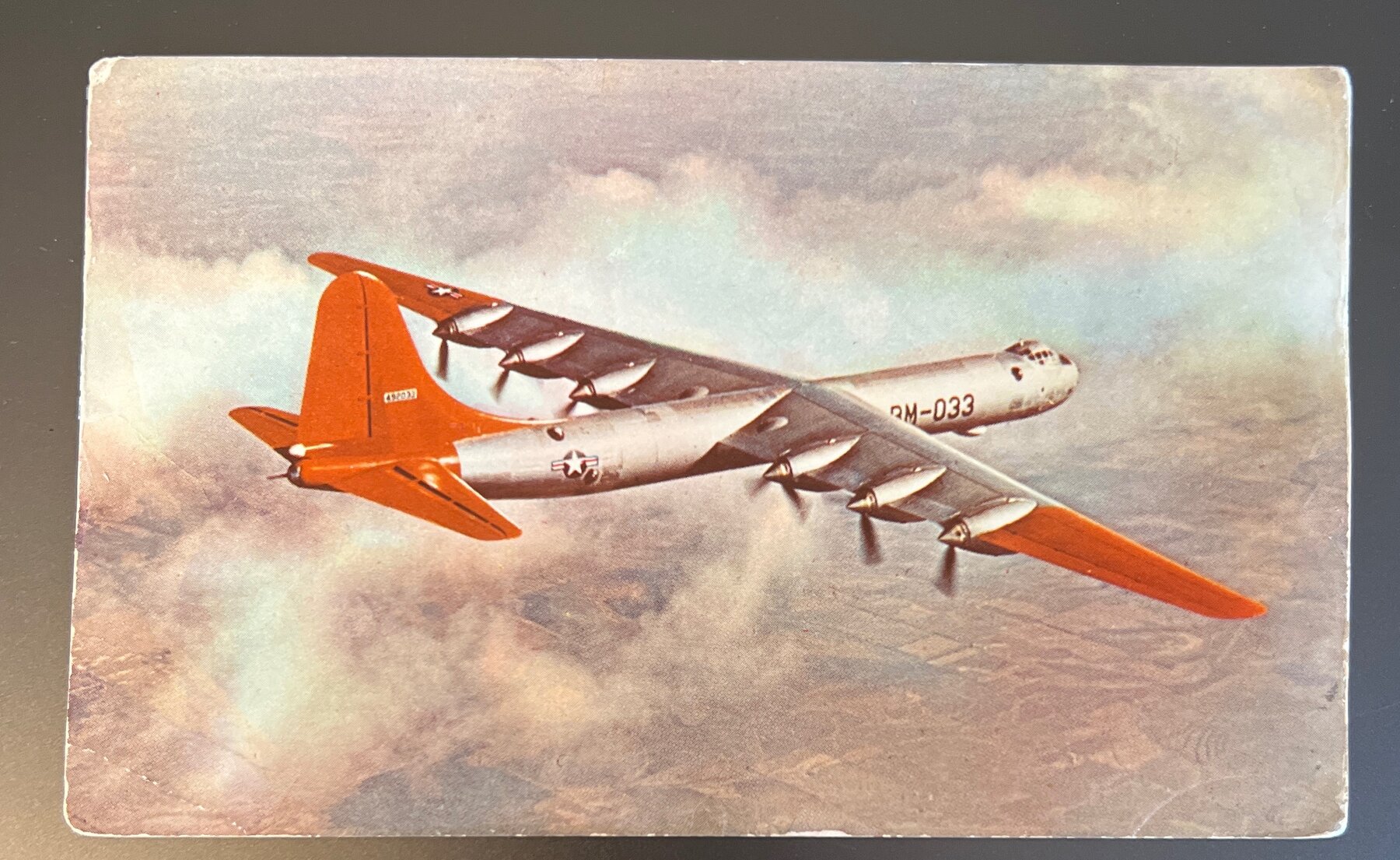 Postcard B-36 Peacemaker Bomber Flying Over Chicago Chrome 1953 USAF