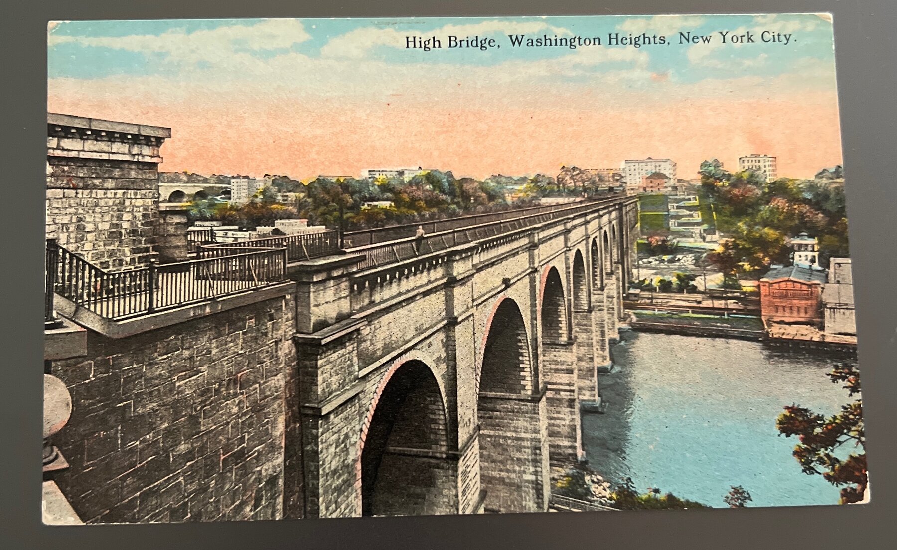 Postcard 1910s High Bridge Washington Heights New York City Linen Tinted